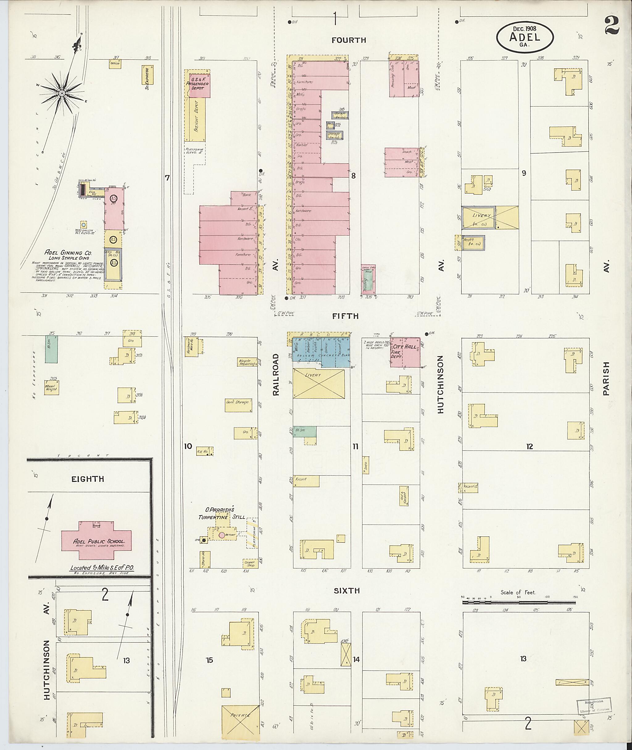 This old map of Adel, Cook County, Georgia was created by Sanborn Map Company in 1908