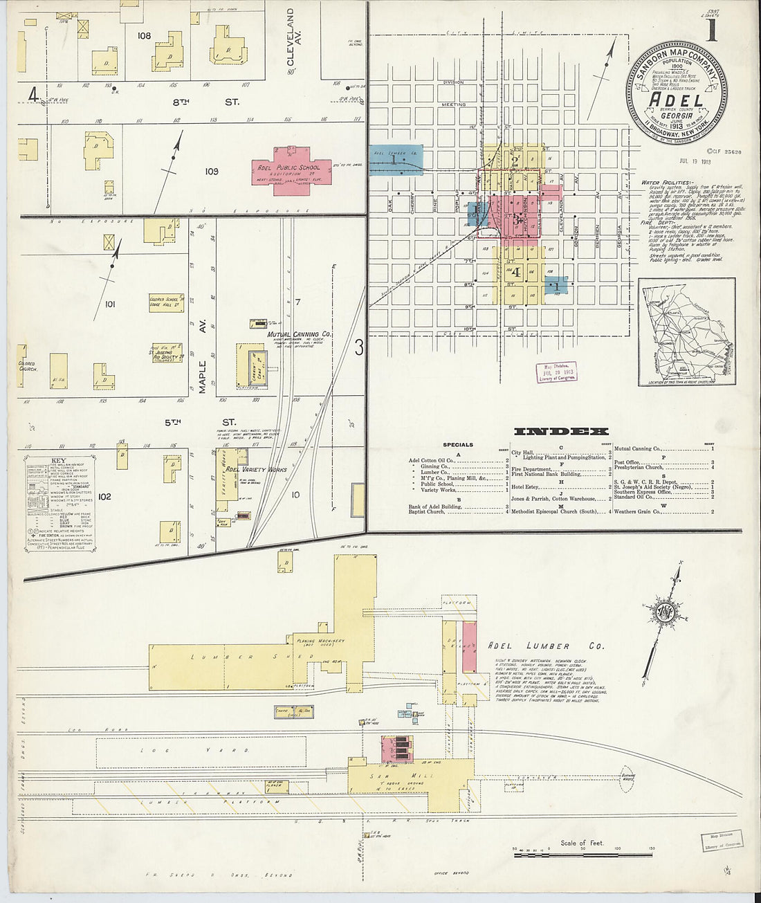 This old map of Adel, Cook County, Georgia was created by Sanborn Map Company in 1913