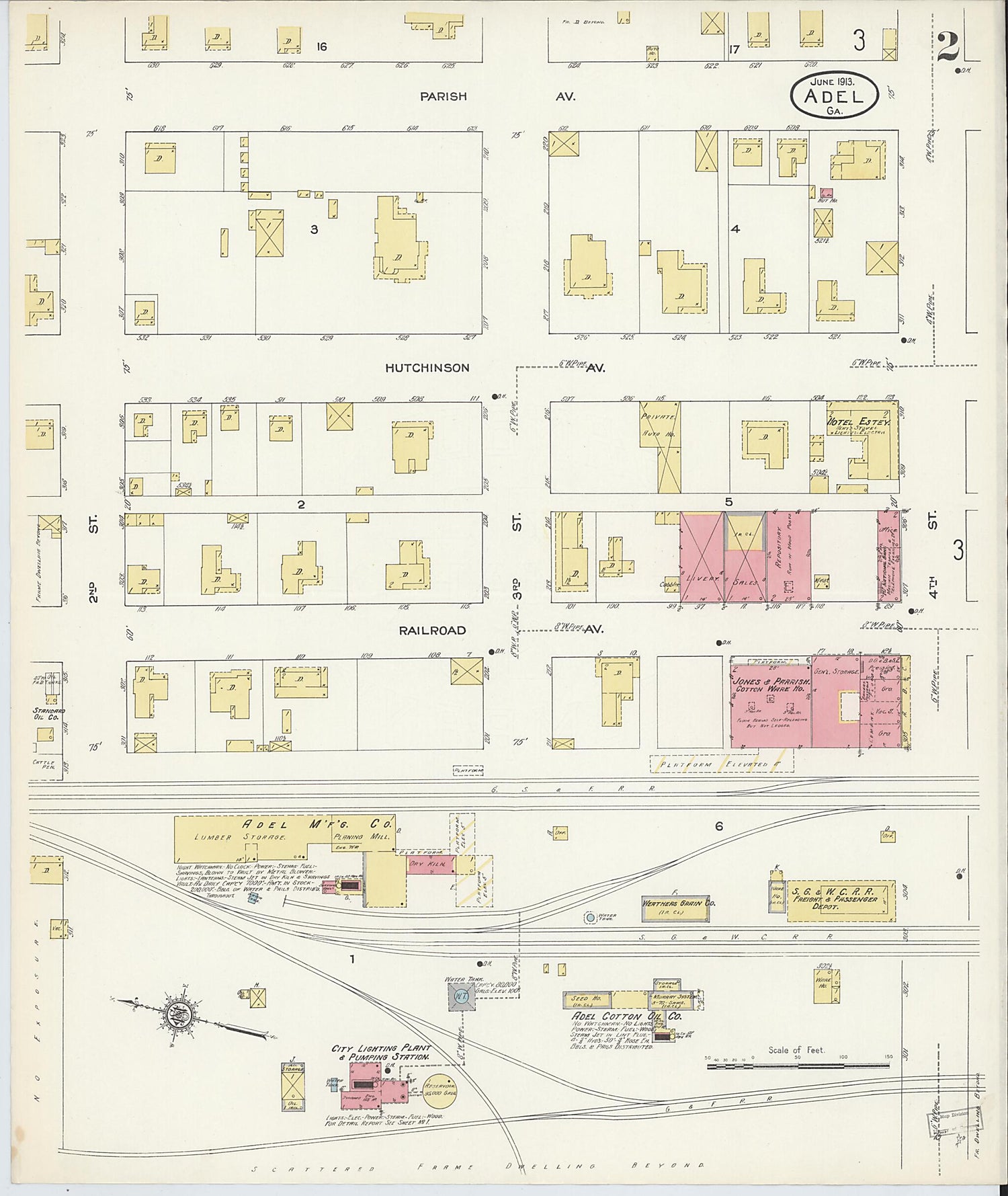 This old map of Adel, Cook County, Georgia was created by Sanborn Map Company in 1913