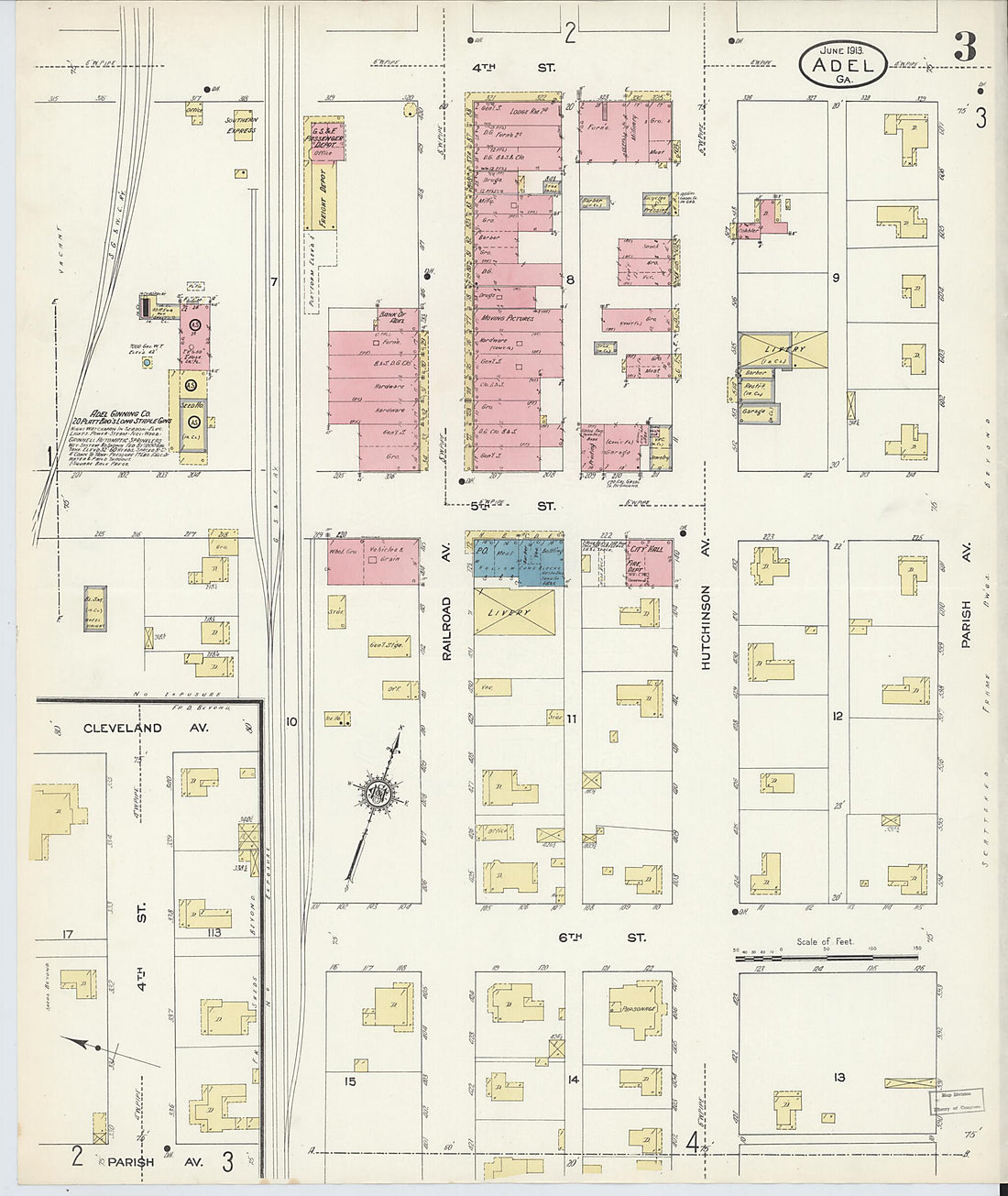 This old map of Adel, Cook County, Georgia was created by Sanborn Map Company in 1913