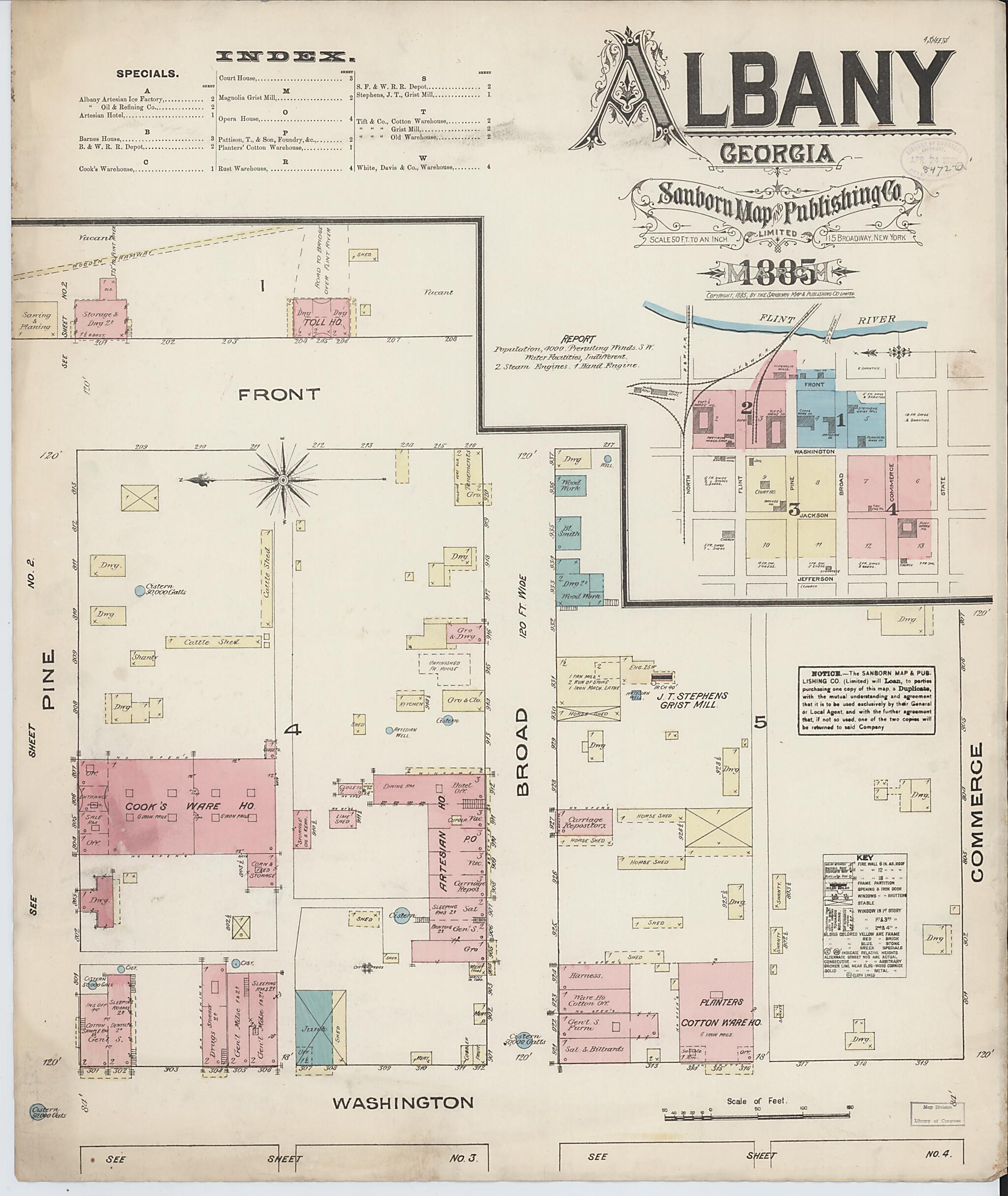 This old map of Albany, Dougherty County, Georgia was created by Sanborn Map Company in 1885