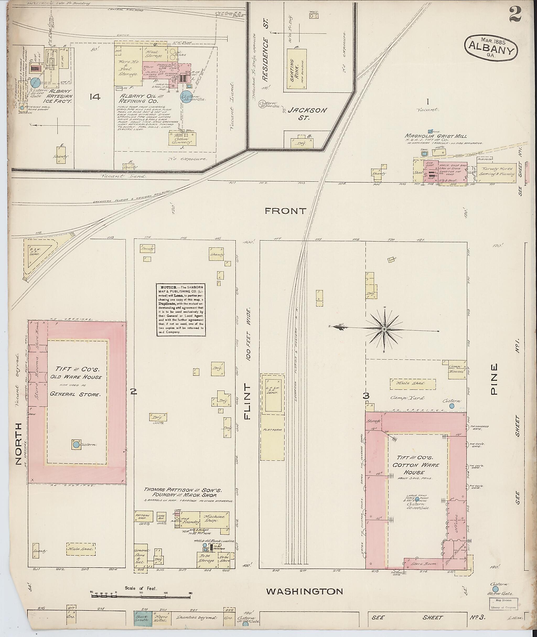 This old map of Albany, Dougherty County, Georgia was created by Sanborn Map Company in 1885