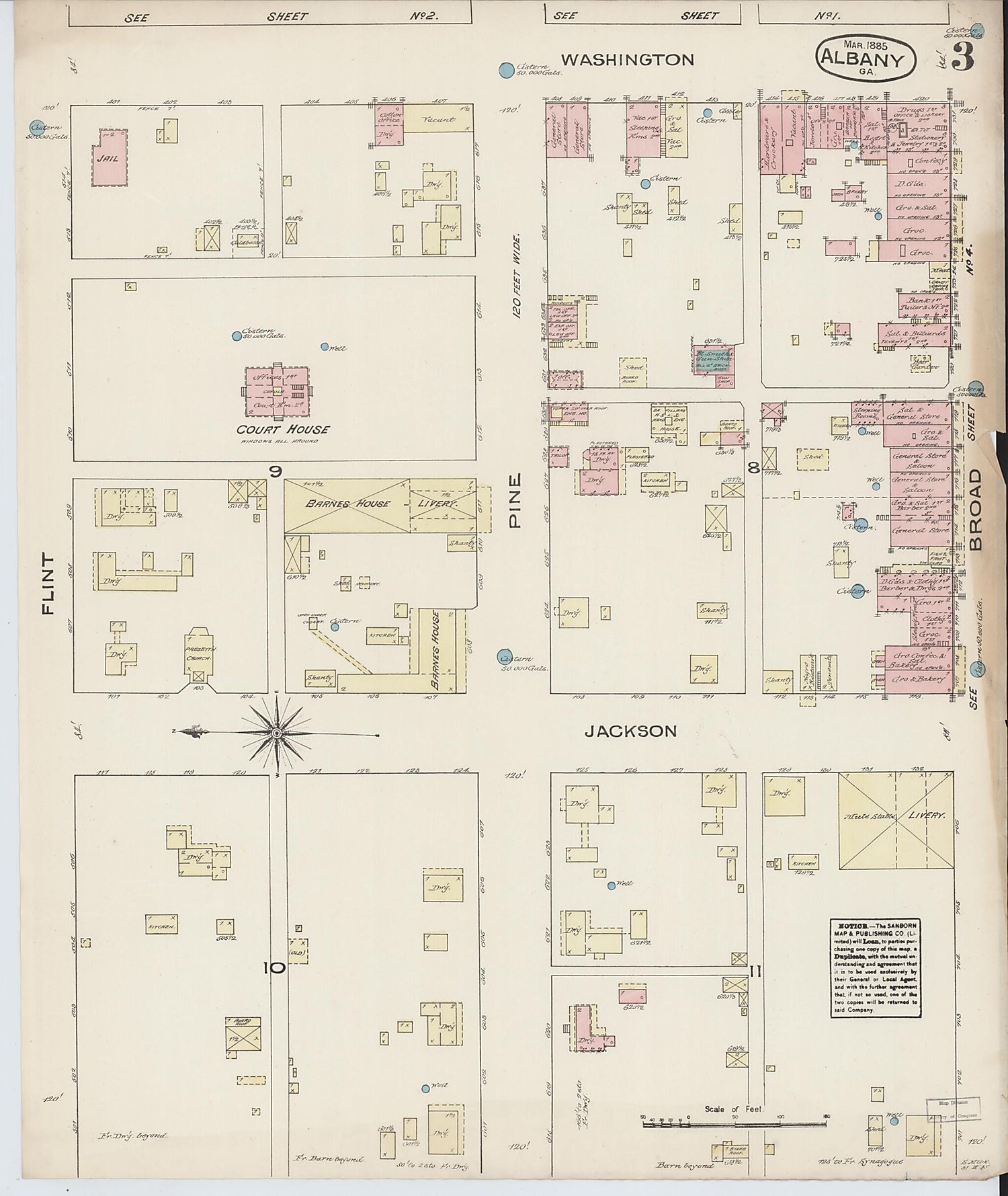 This old map of Albany, Dougherty County, Georgia was created by Sanborn Map Company in 1885