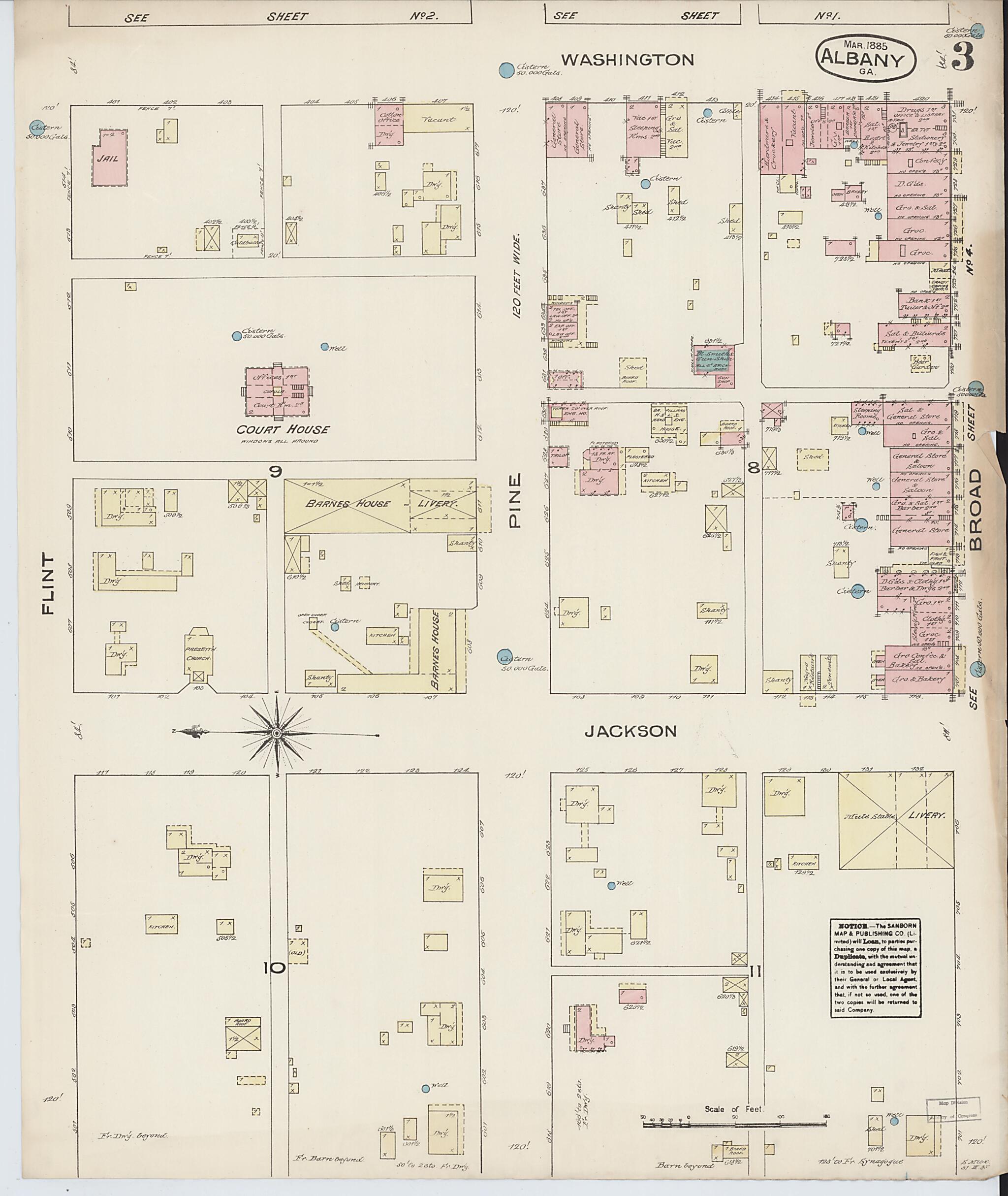 This old map of Albany, Dougherty County, Georgia was created by Sanborn Map Company in 1885