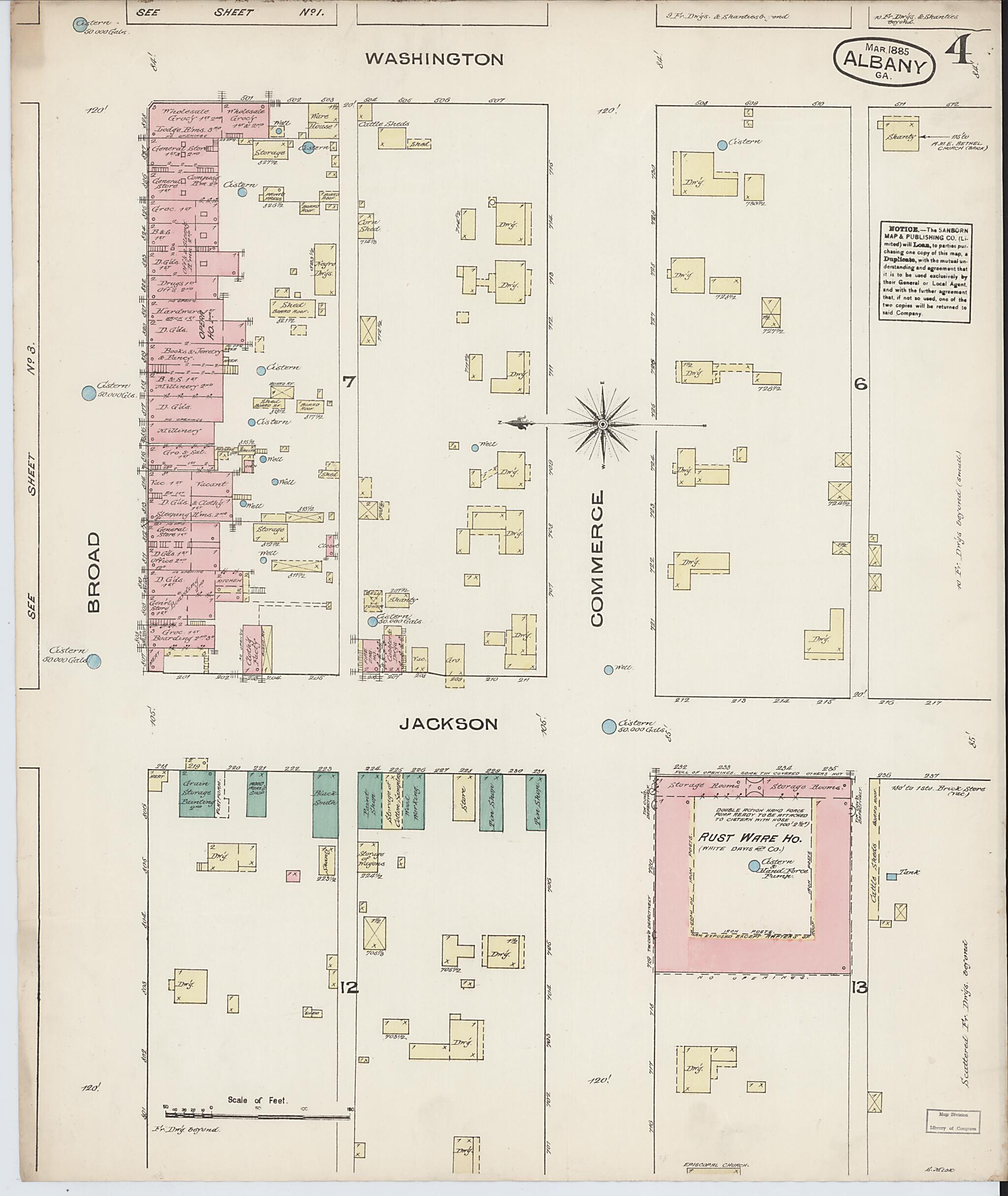 This old map of Albany, Dougherty County, Georgia was created by Sanborn Map Company in 1885