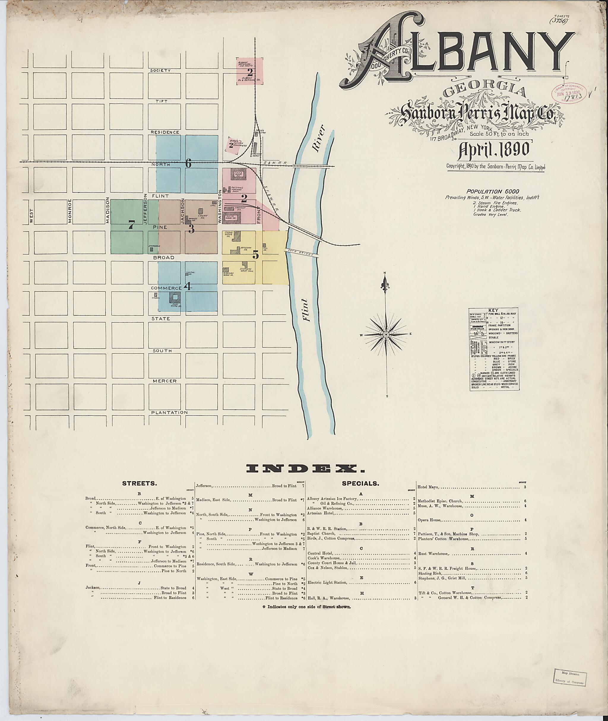 This old map of Albany, Dougherty County, Georgia was created by Sanborn Map Company in 1890