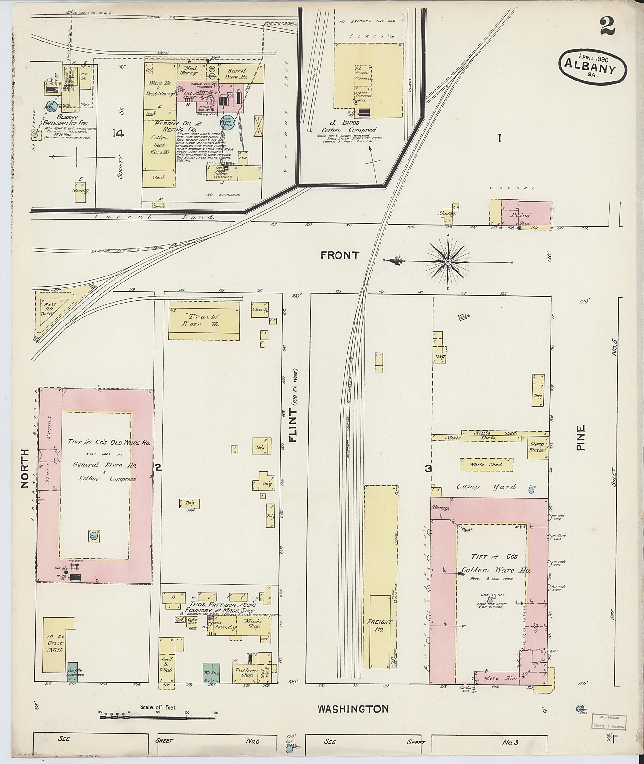 This old map of Albany, Dougherty County, Georgia was created by Sanborn Map Company in 1890