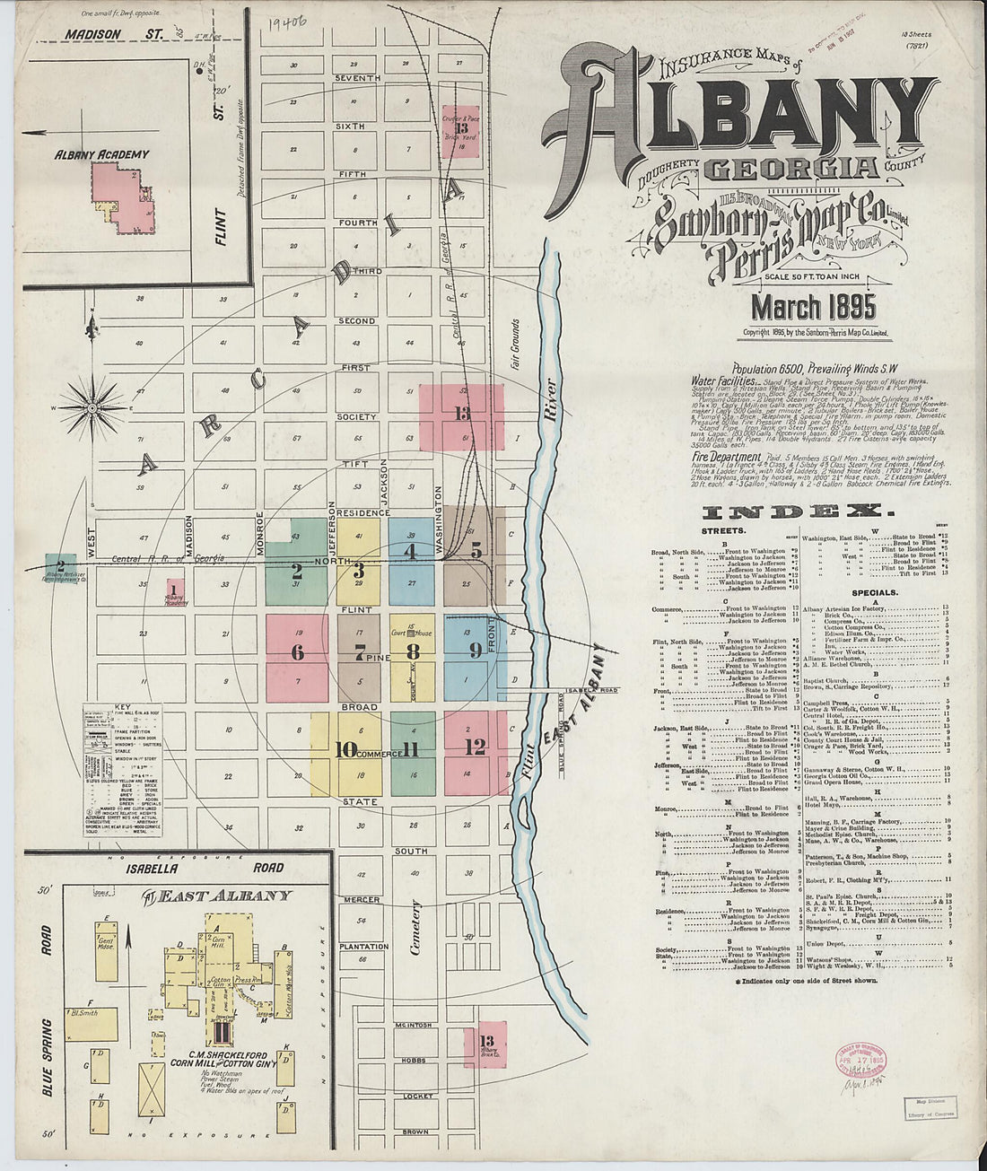 This old map of Albany, Dougherty County, Georgia was created by Sanborn Map Company in 1895