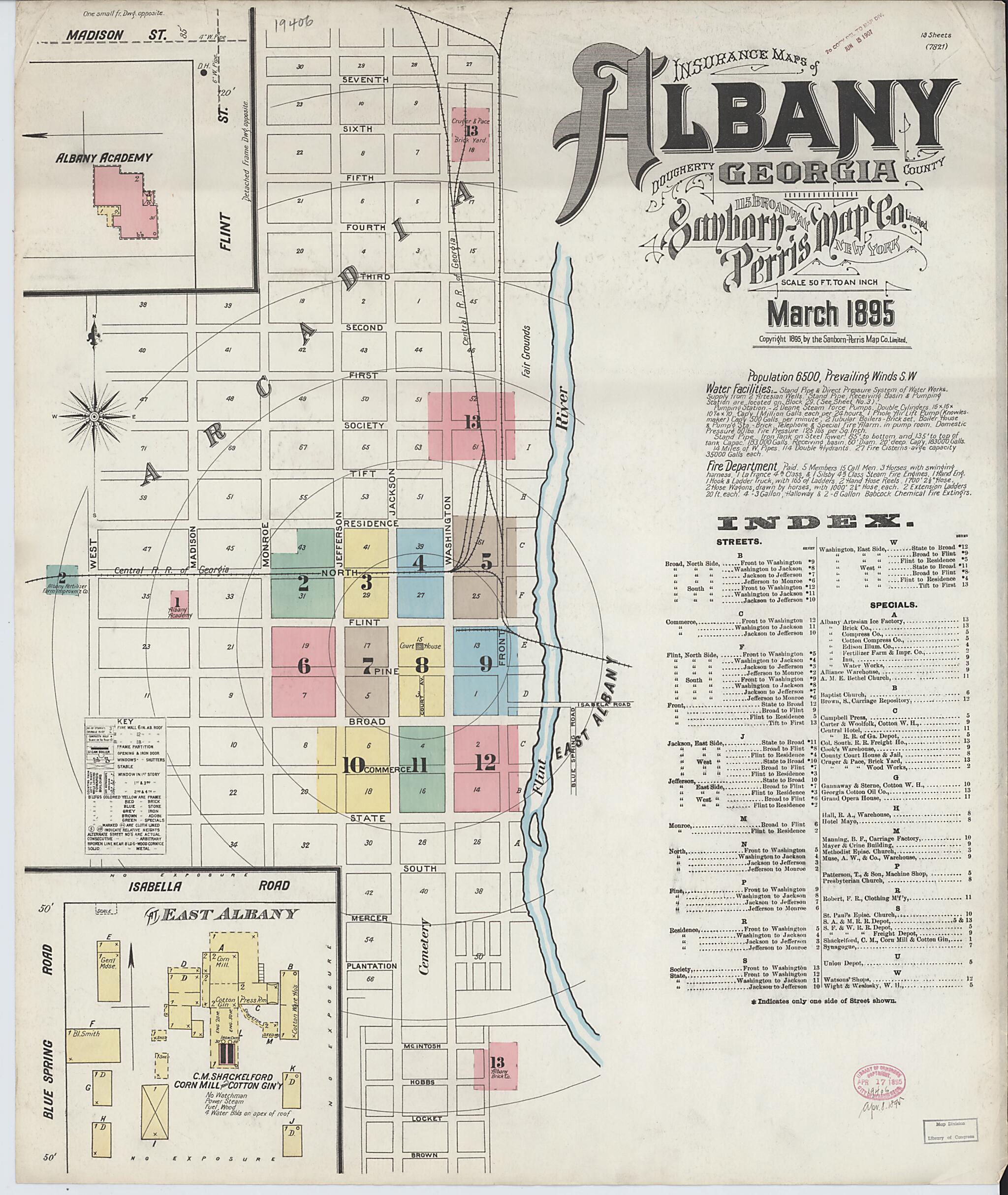 This old map of Albany, Dougherty County, Georgia was created by Sanborn Map Company in 1895