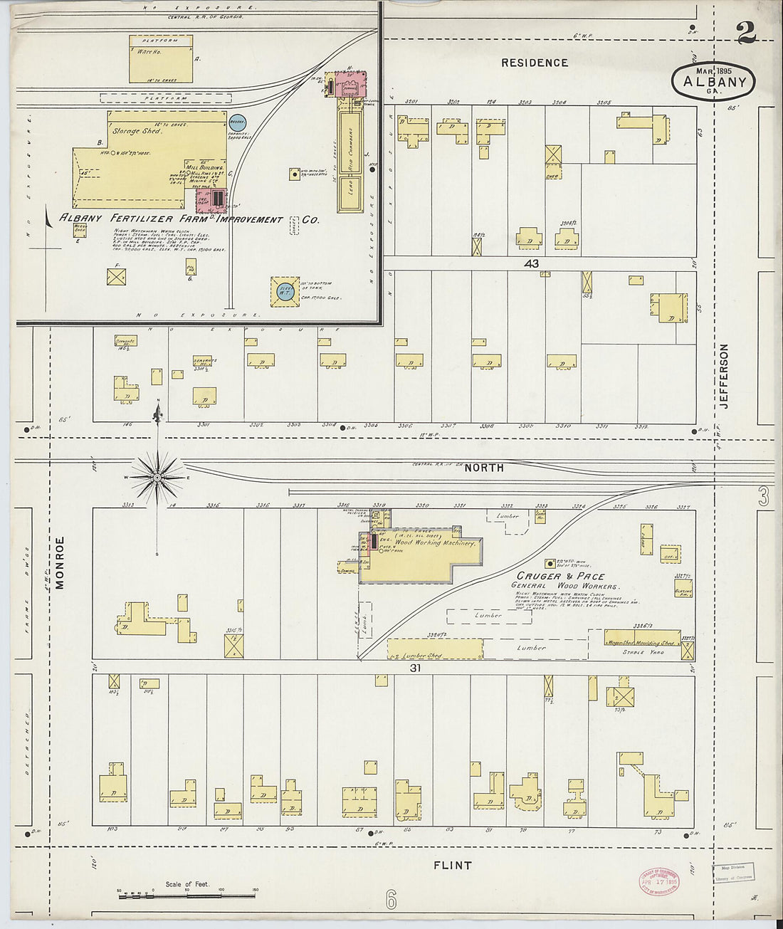 This old map of Albany, Dougherty County, Georgia was created by Sanborn Map Company in 1895