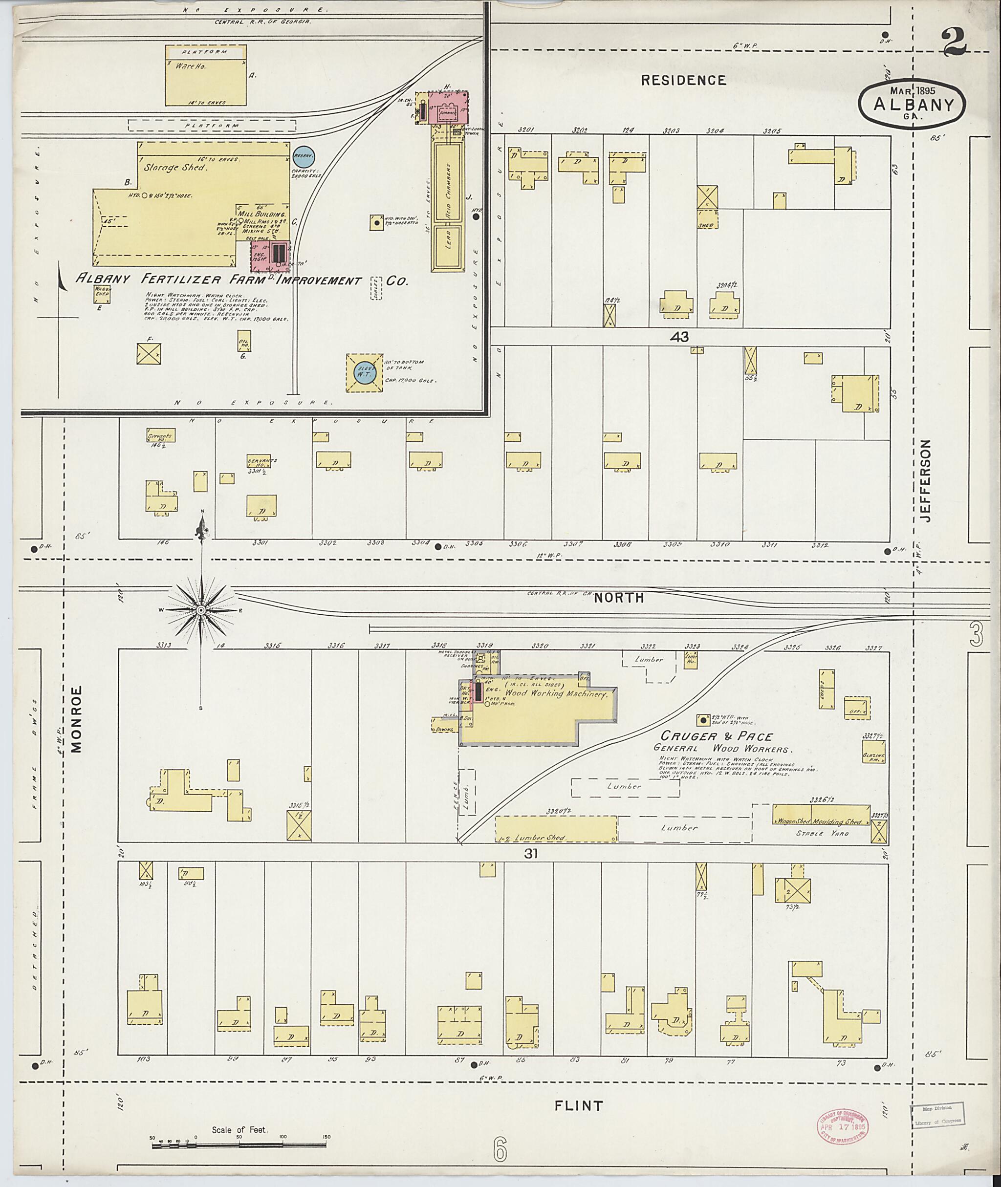 This old map of Albany, Dougherty County, Georgia was created by Sanborn Map Company in 1895