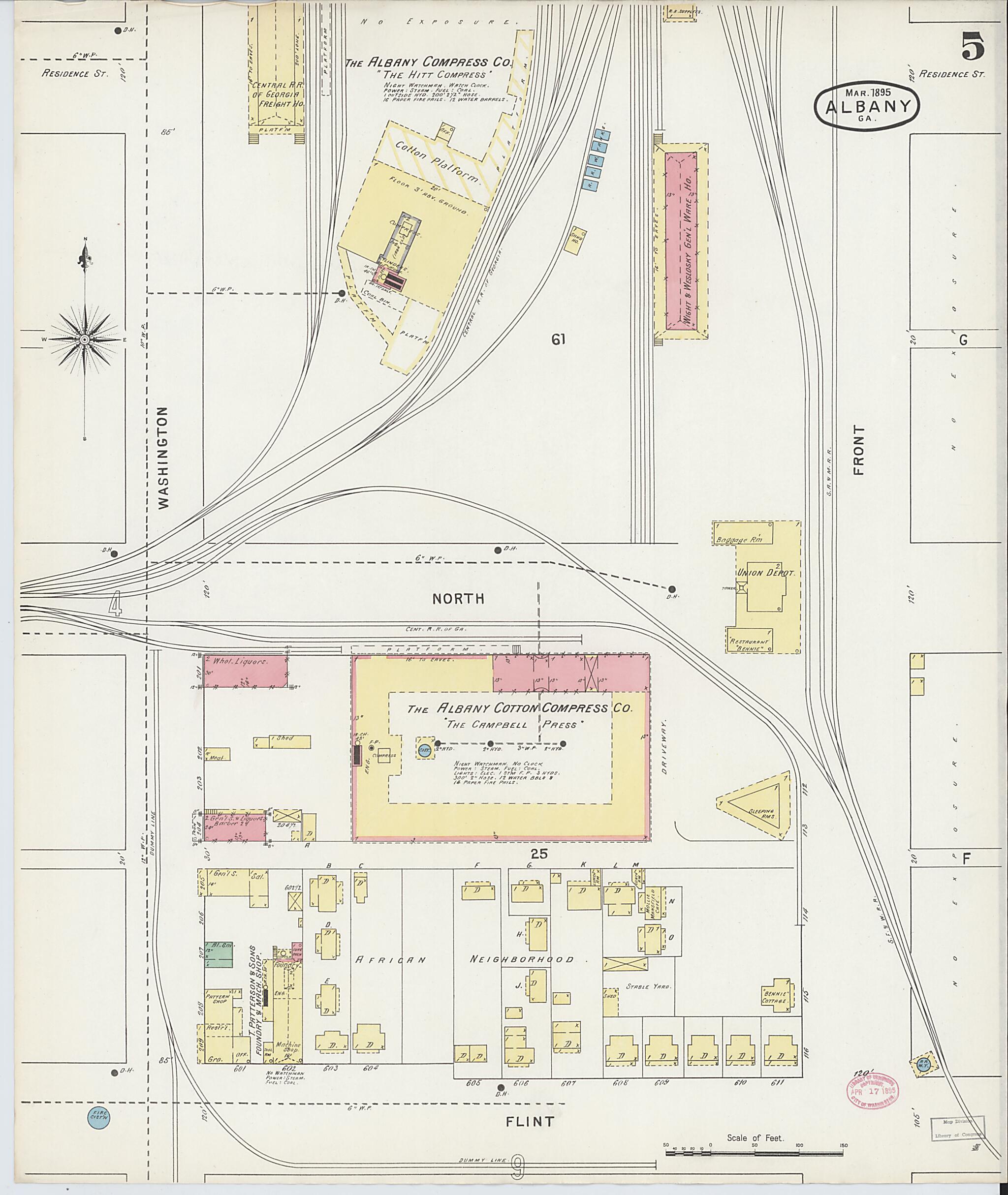 This old map of Albany, Dougherty County, Georgia was created by Sanborn Map Company in 1895