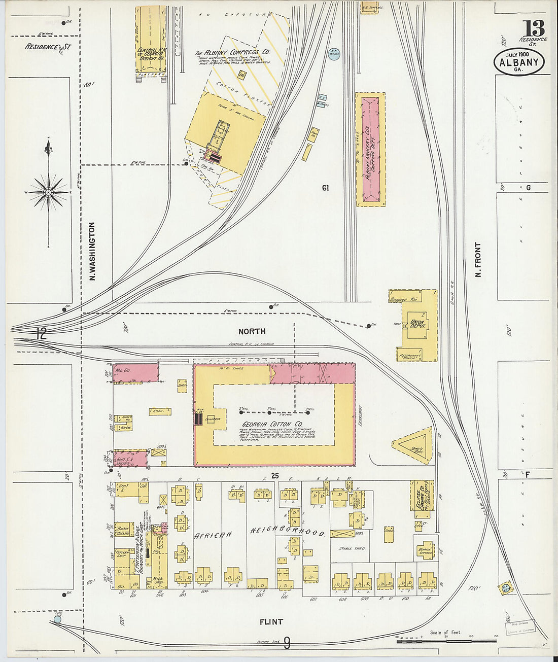 This old map of Albany, Dougherty County, Georgia was created by Sanborn Map Company in 1900