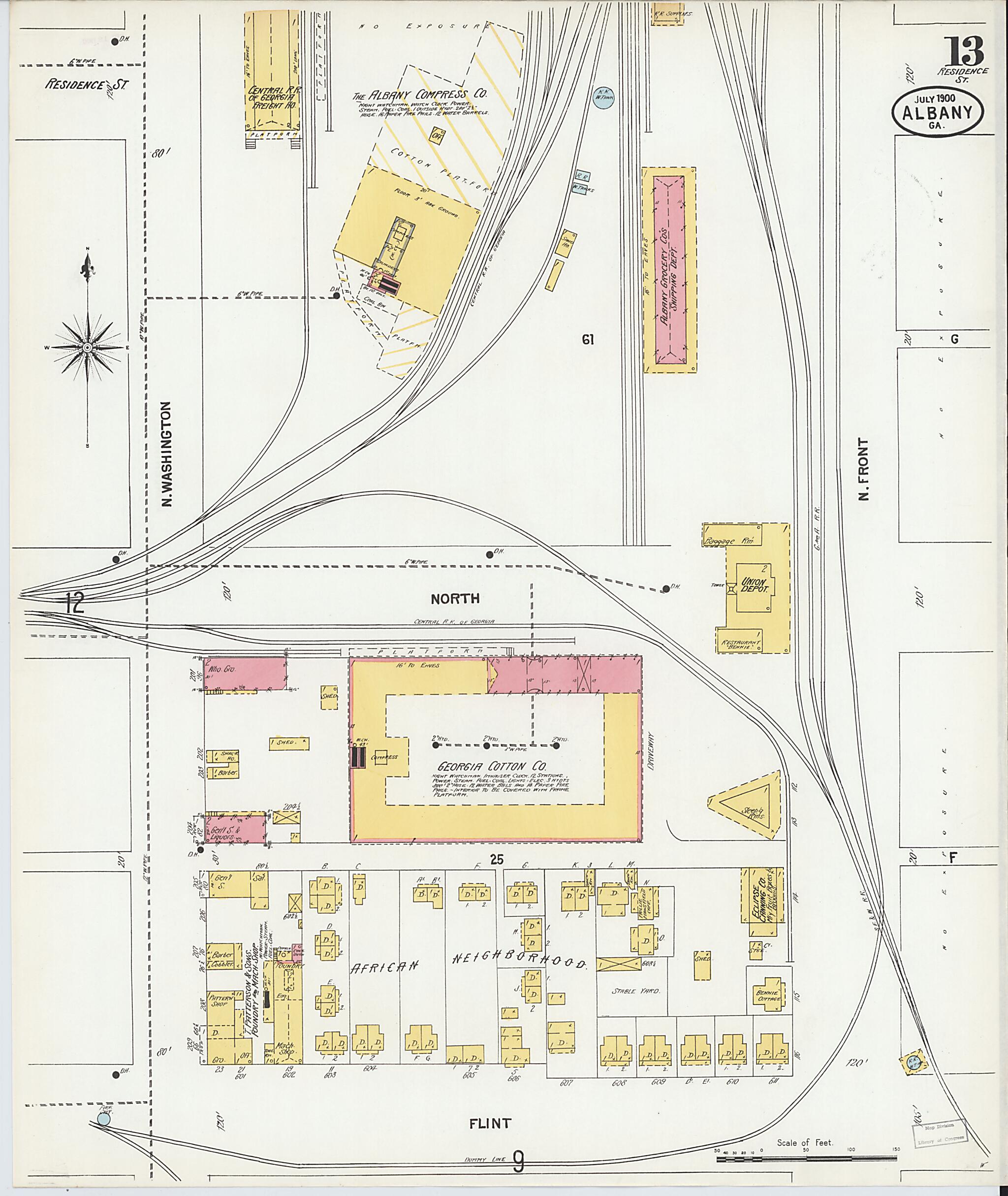 This old map of Albany, Dougherty County, Georgia was created by Sanborn Map Company in 1900