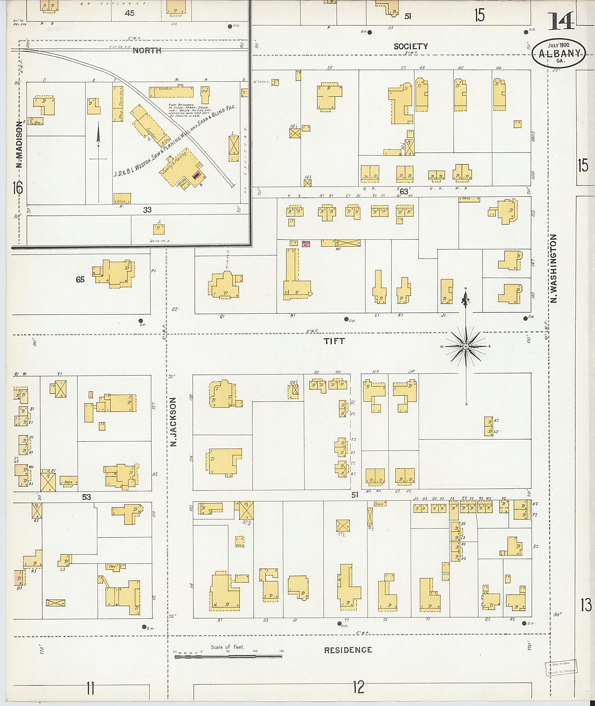 This old map of Albany, Dougherty County, Georgia was created by Sanborn Map Company in 1900