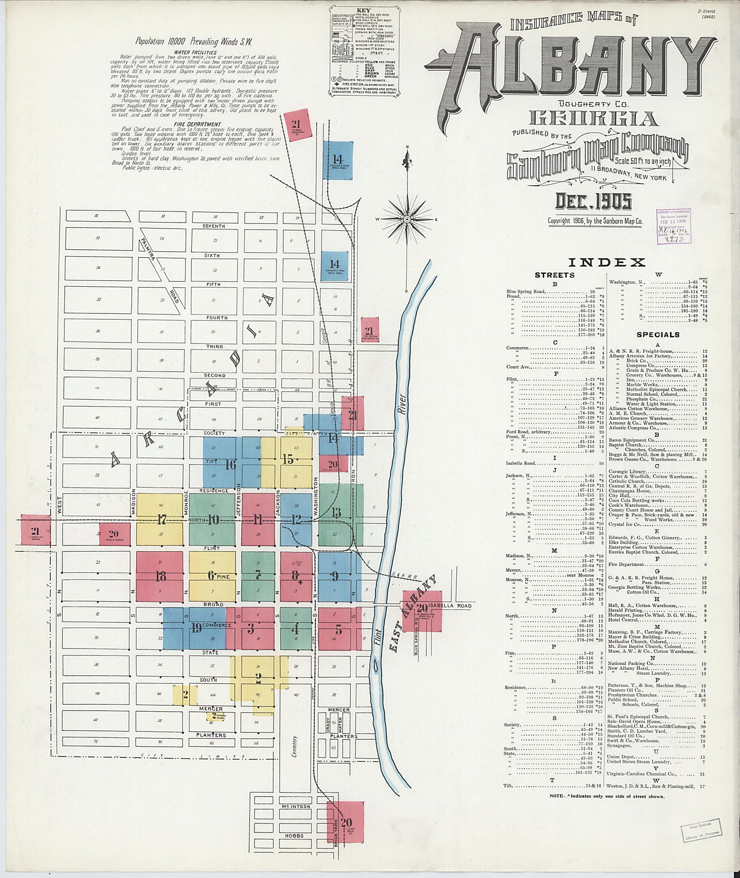 This old map of Albany, Dougherty County, Georgia was created by Sanborn Map Company in 1905