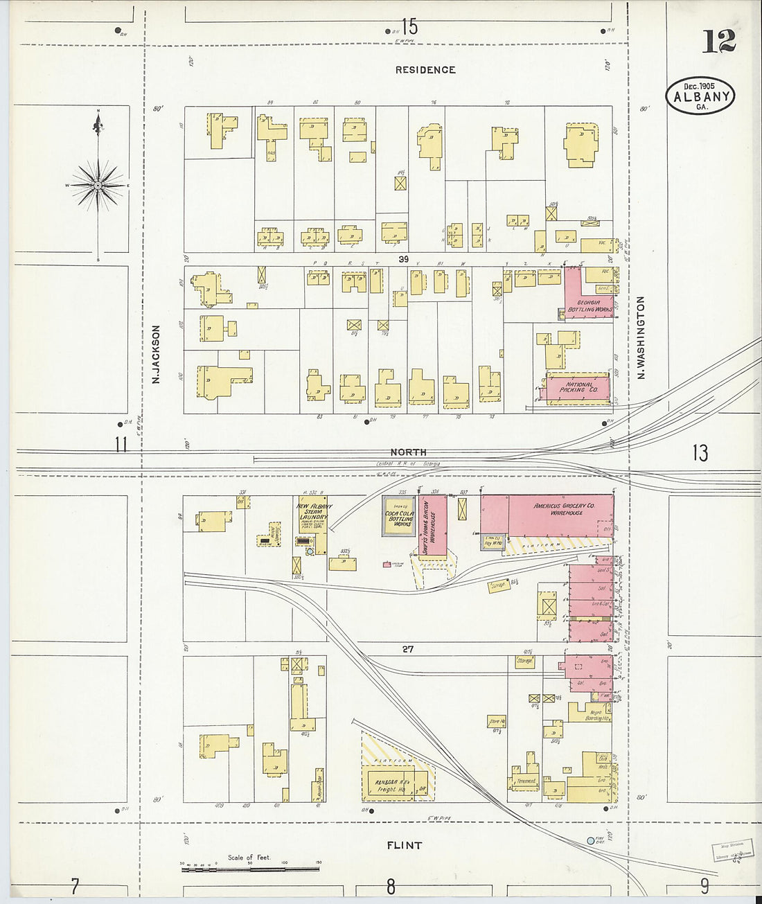 This old map of Albany, Dougherty County, Georgia was created by Sanborn Map Company in 1905