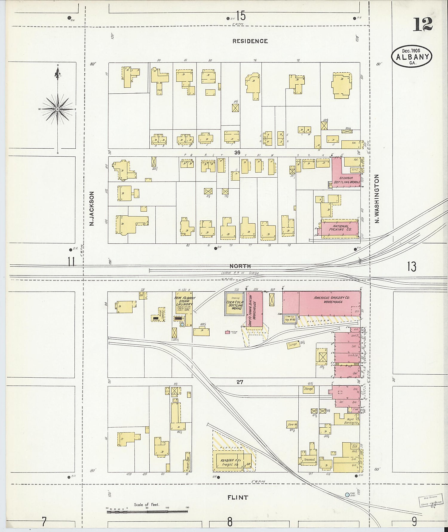 This old map of Albany, Dougherty County, Georgia was created by Sanborn Map Company in 1905