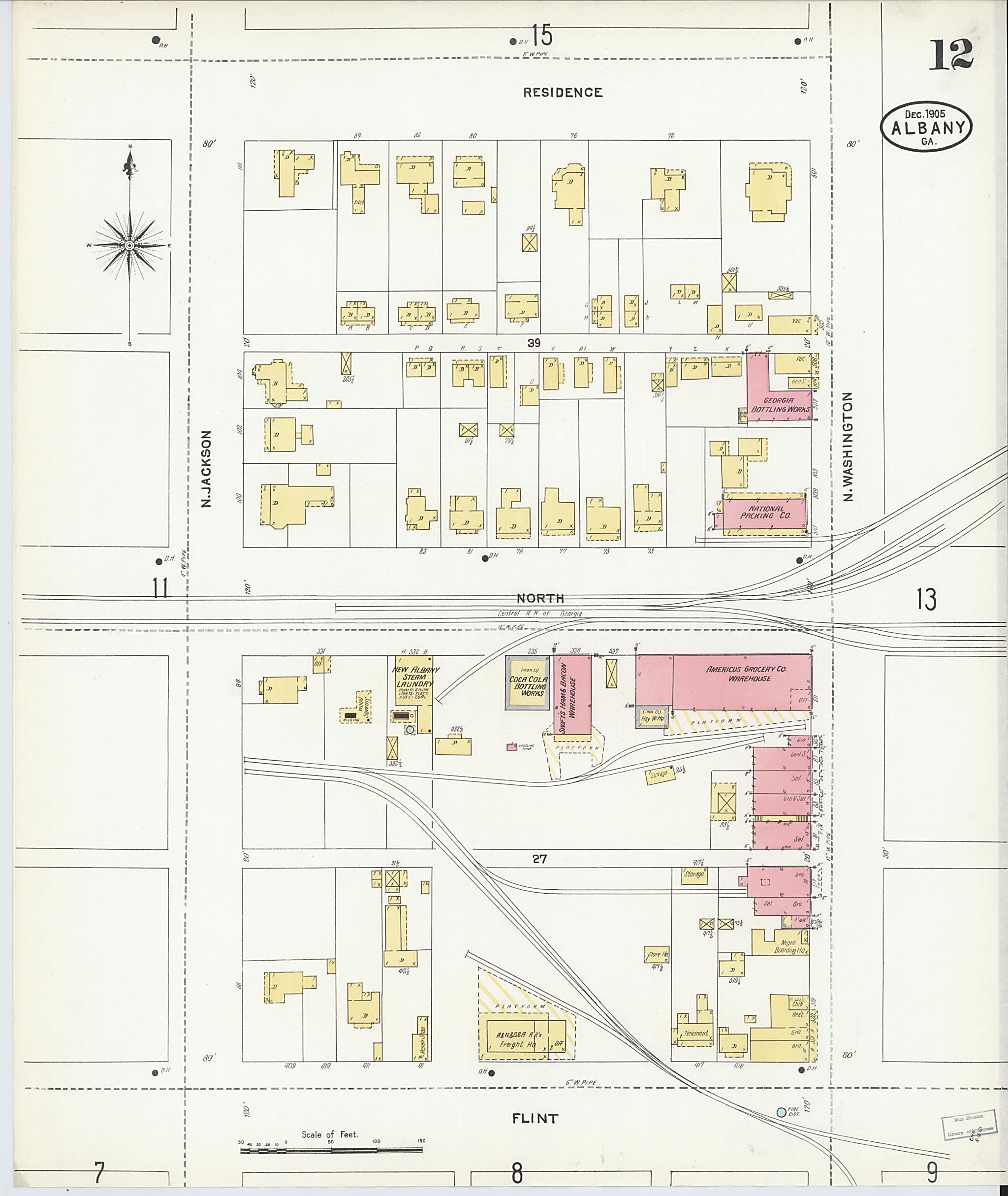 This old map of Albany, Dougherty County, Georgia was created by Sanborn Map Company in 1905