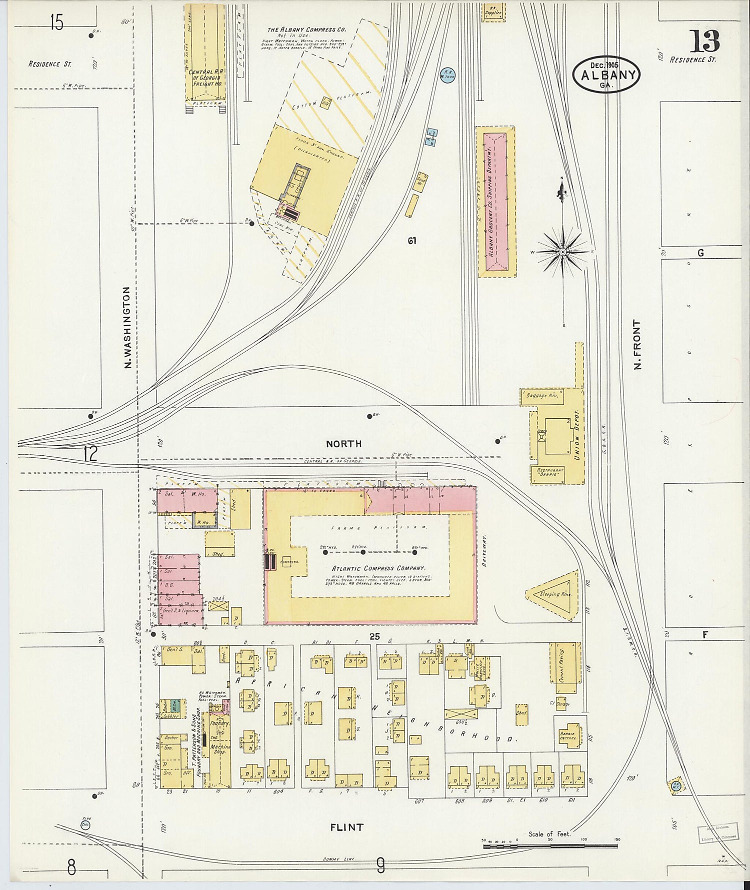 This old map of Albany, Dougherty County, Georgia was created by Sanborn Map Company in 1905