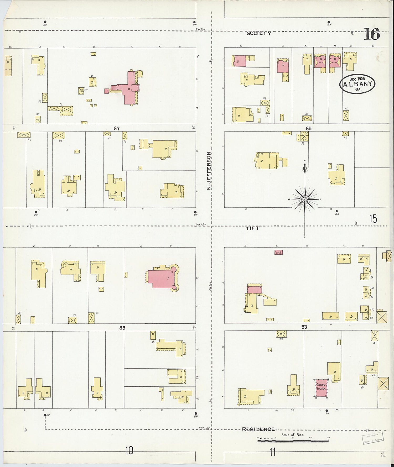 This old map of Albany, Dougherty County, Georgia was created by Sanborn Map Company in 1905