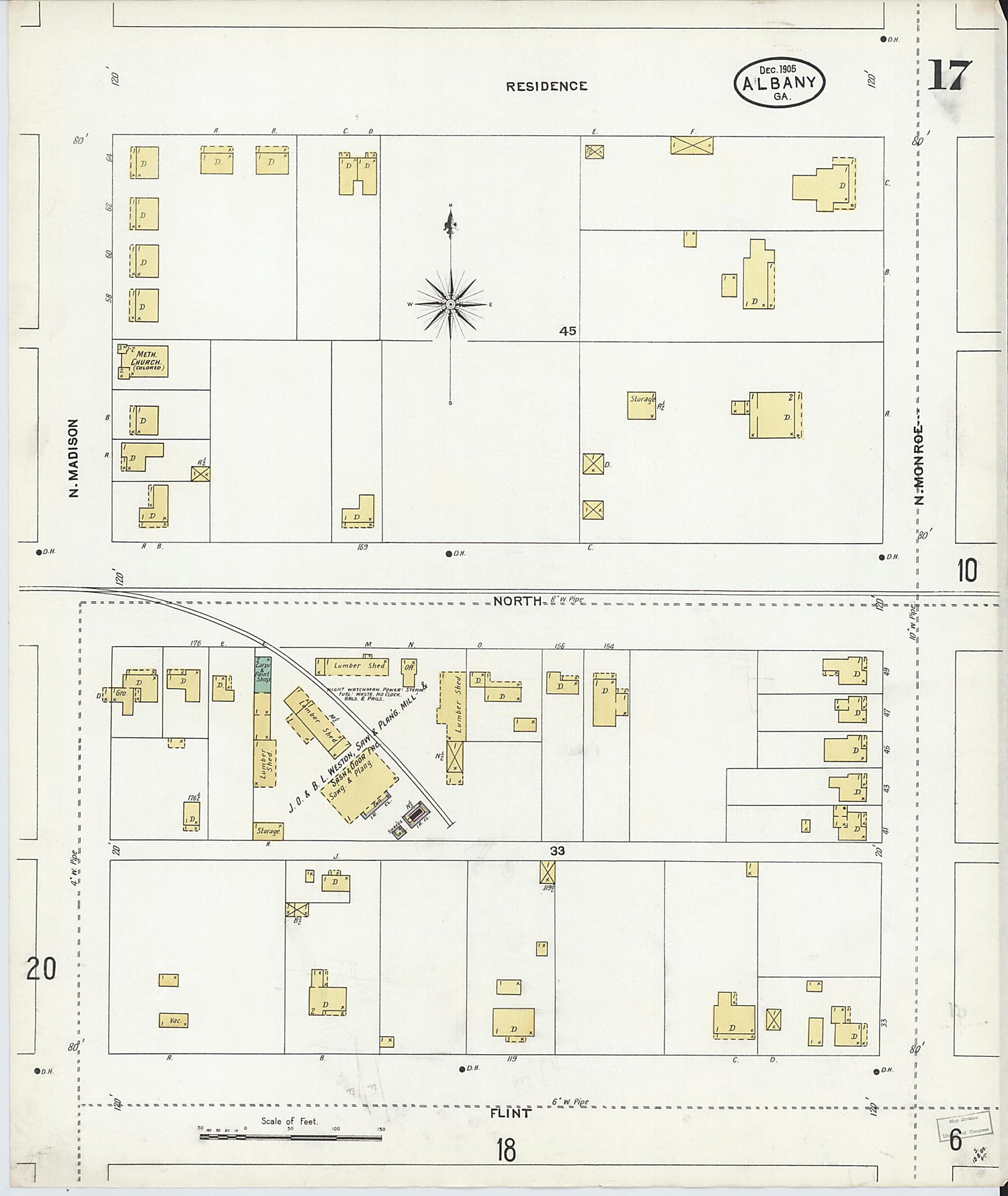 This old map of Albany, Dougherty County, Georgia was created by Sanborn Map Company in 1905