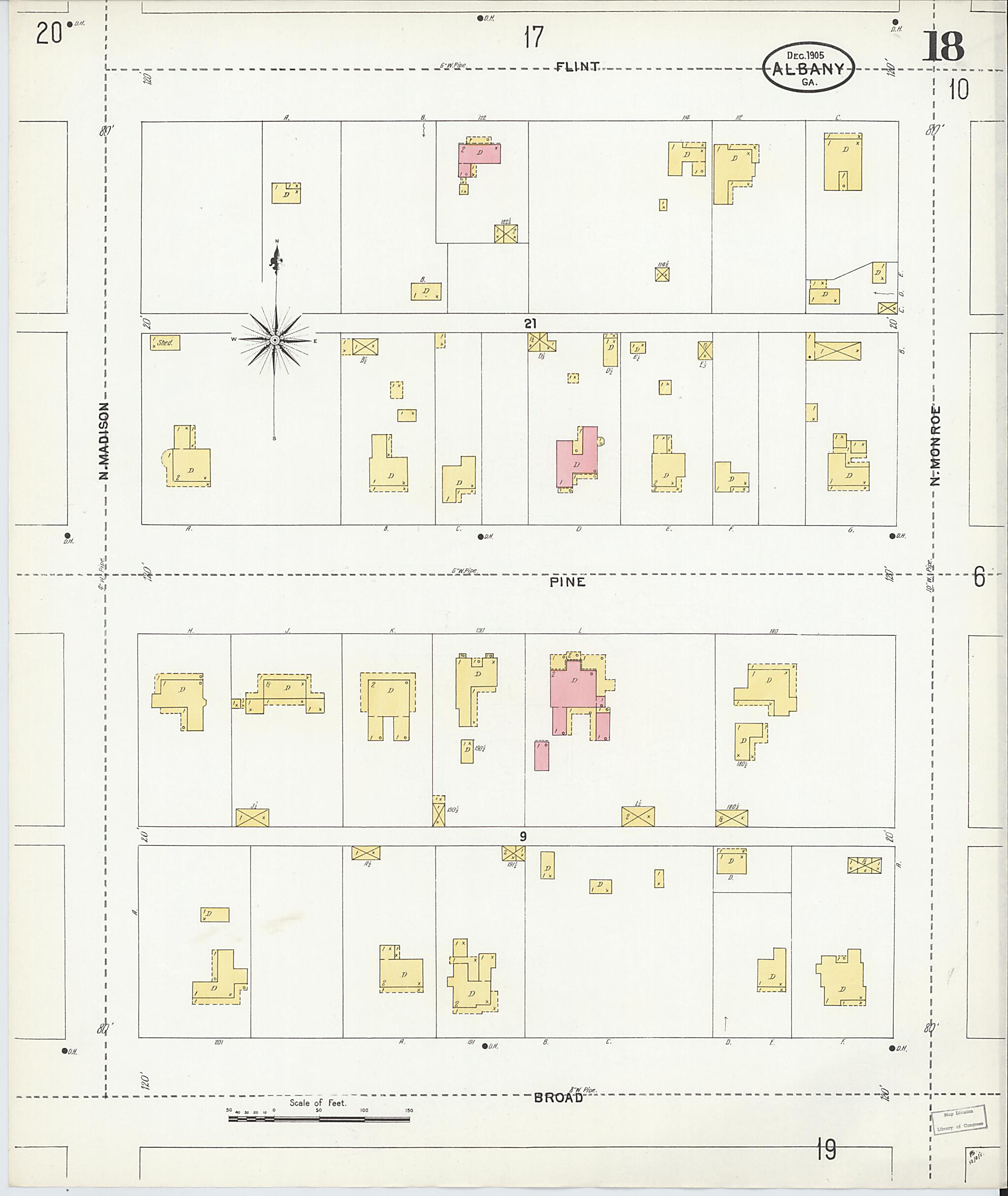 This old map of Albany, Dougherty County, Georgia was created by Sanborn Map Company in 1905