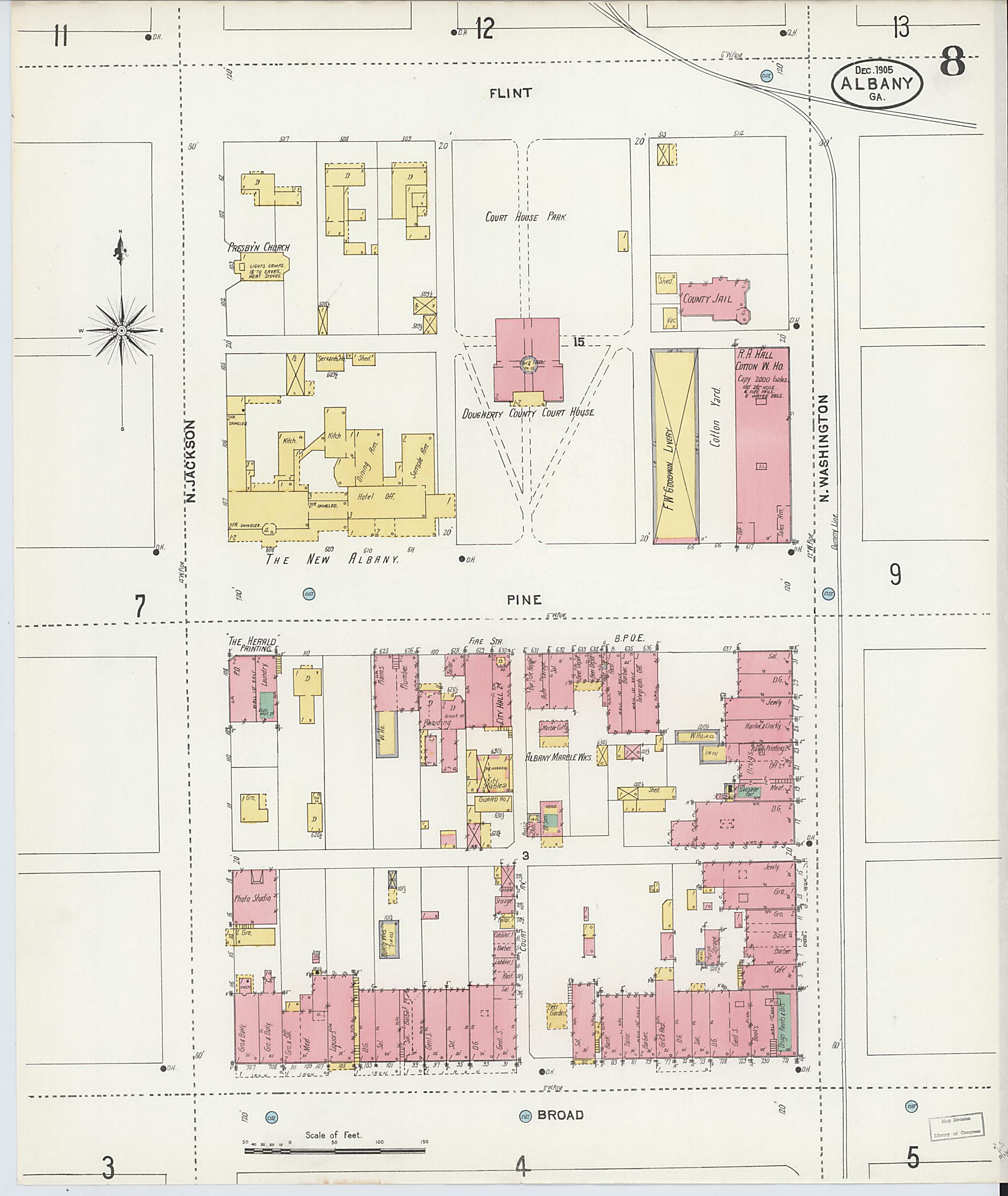 This old map of Albany, Dougherty County, Georgia was created by Sanborn Map Company in 1905