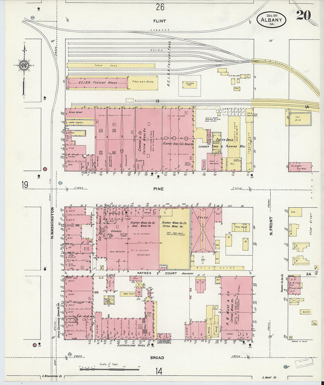 This old map of Albany, Dougherty County, Georgia was created by Sanborn Map Company in 1911