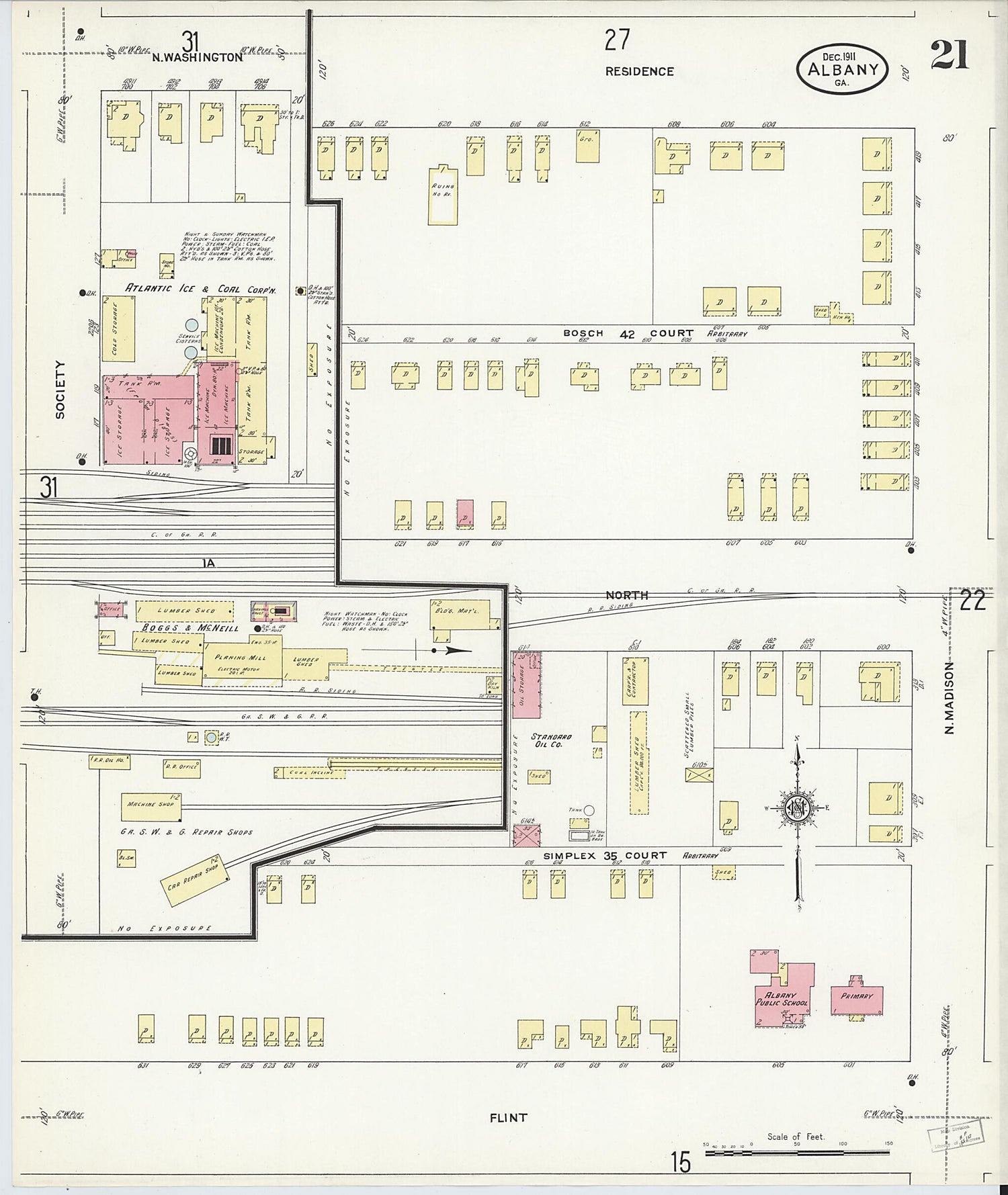 This old map of Albany, Dougherty County, Georgia was created by Sanborn Map Company in 1911