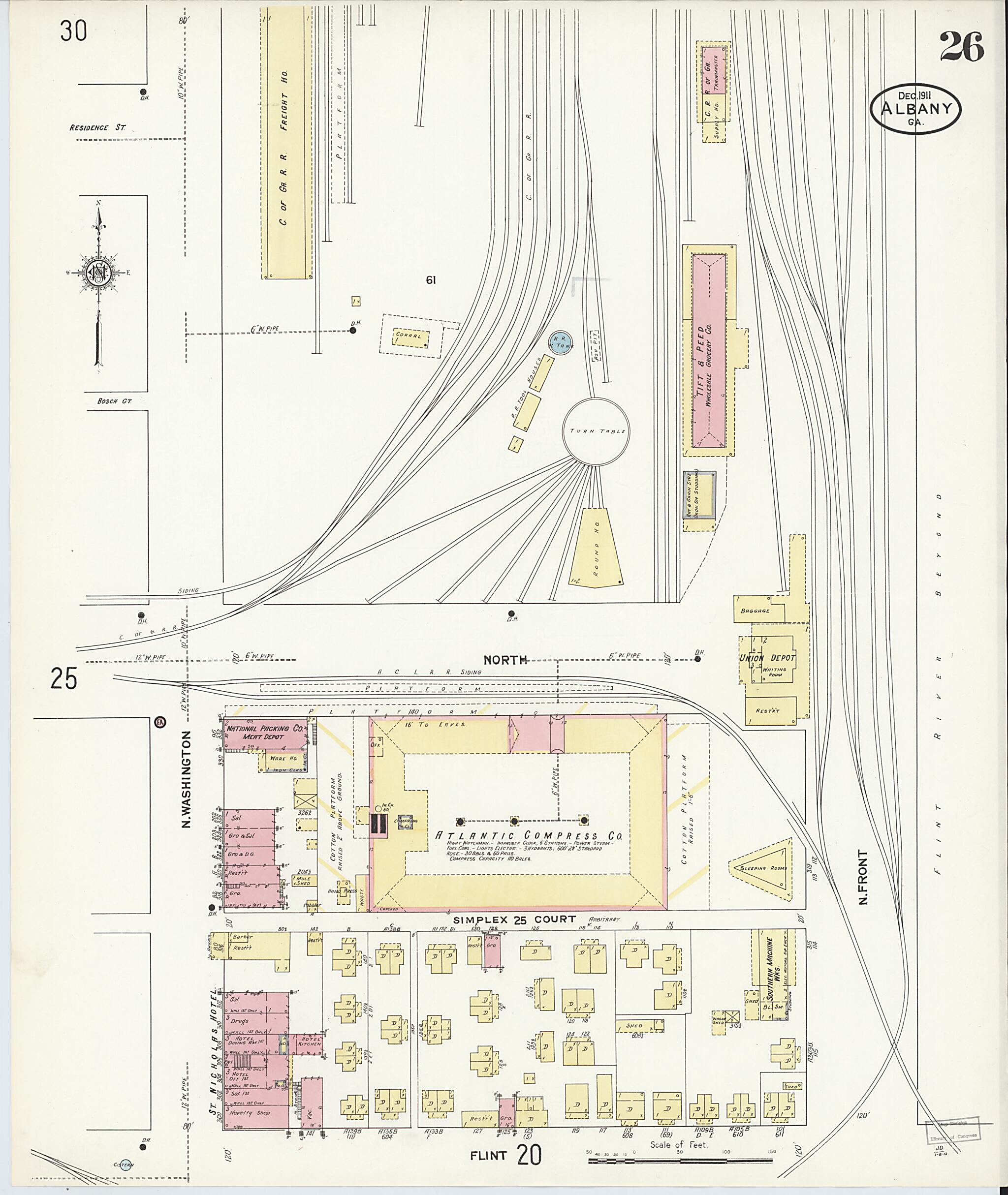 This old map of Albany, Dougherty County, Georgia was created by Sanborn Map Company in 1911