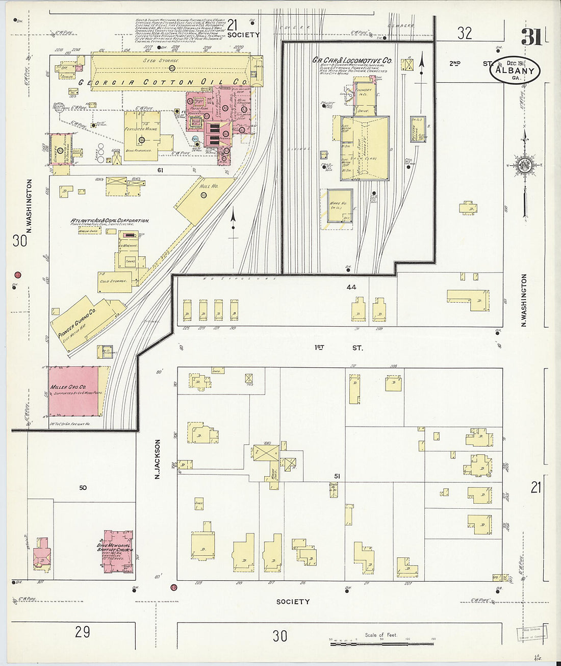 This old map of Albany, Dougherty County, Georgia was created by Sanborn Map Company in 1911