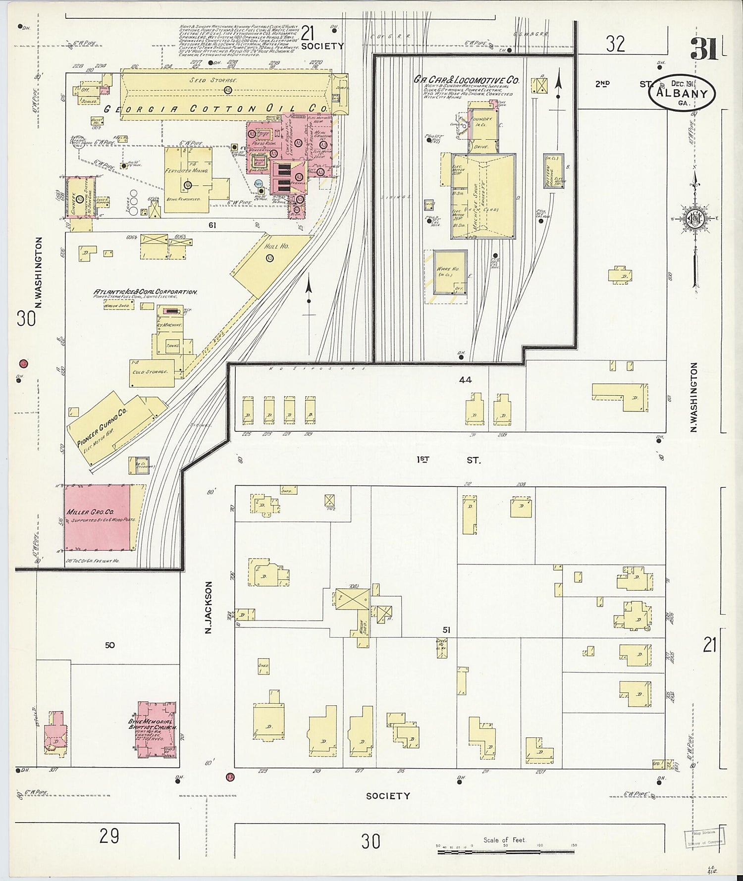 This old map of Albany, Dougherty County, Georgia was created by Sanborn Map Company in 1911