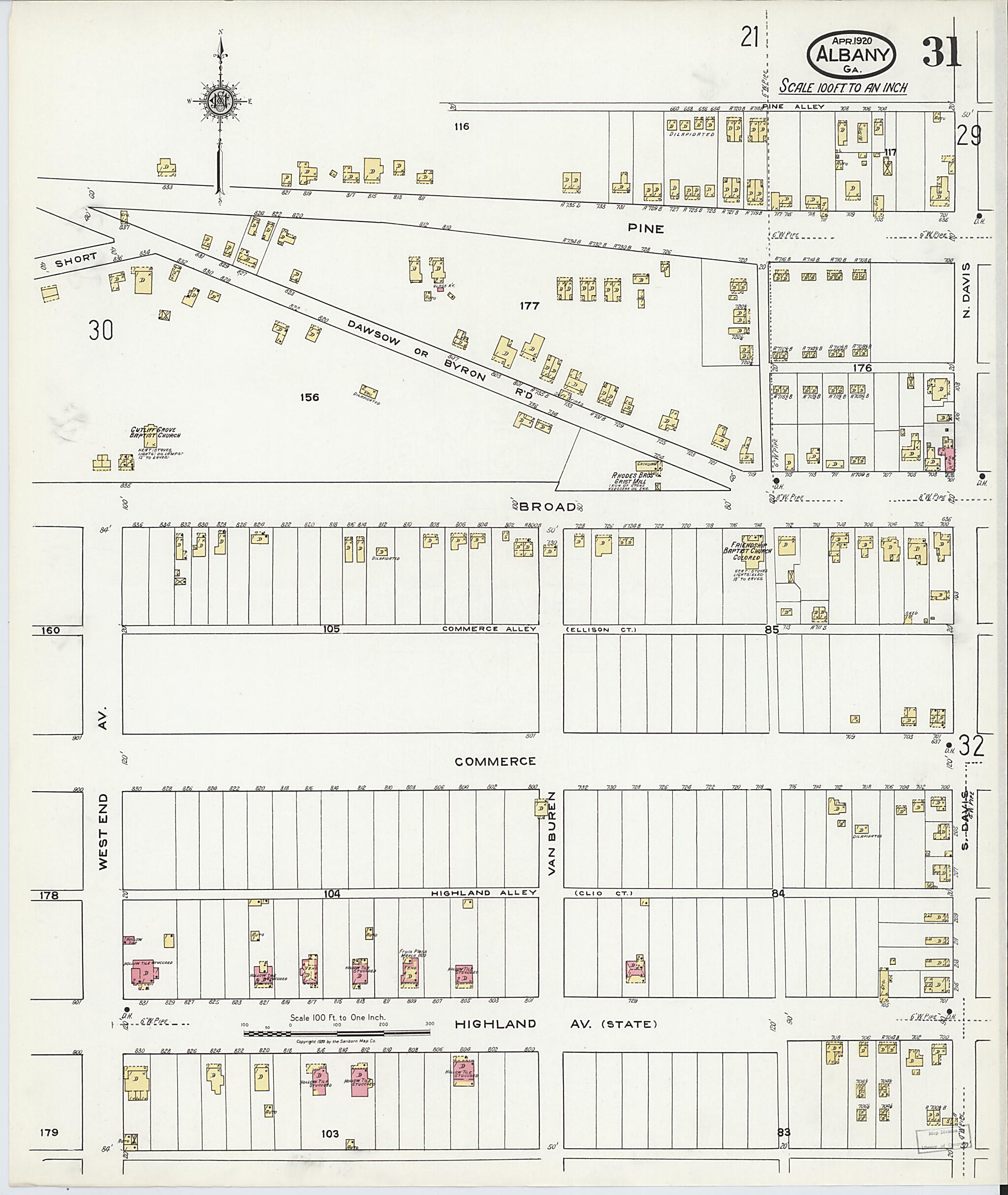 This old map of Putney, Dougherty County, Georgia was created by Sanborn Map Company in 1920