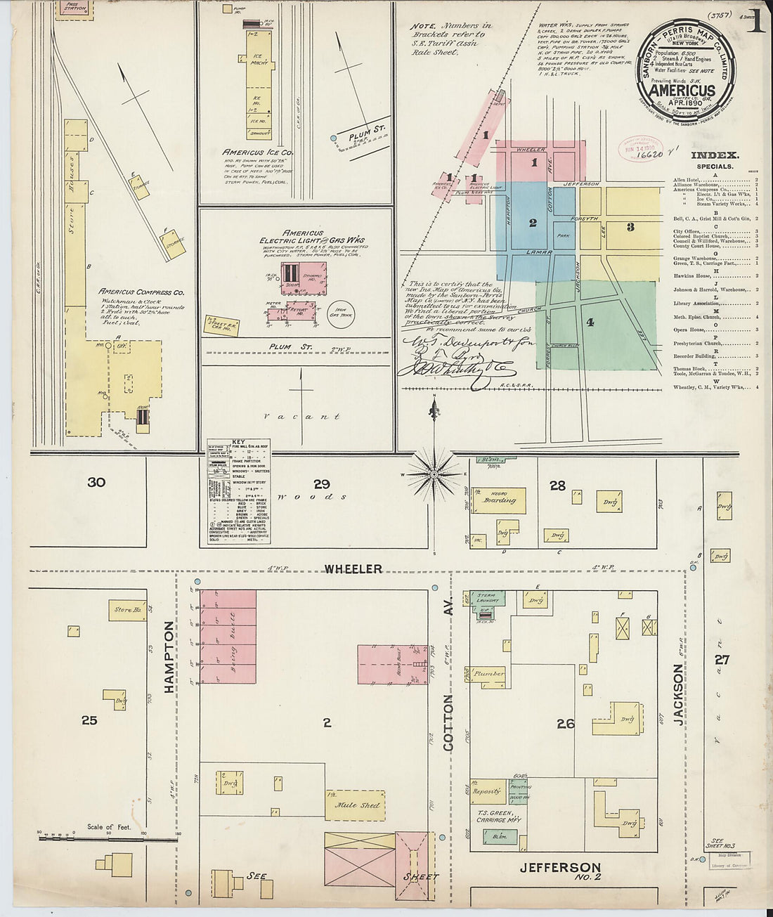 This old map of Americus, Sumter County, Georgia was created by Sanborn Map Company in 1890