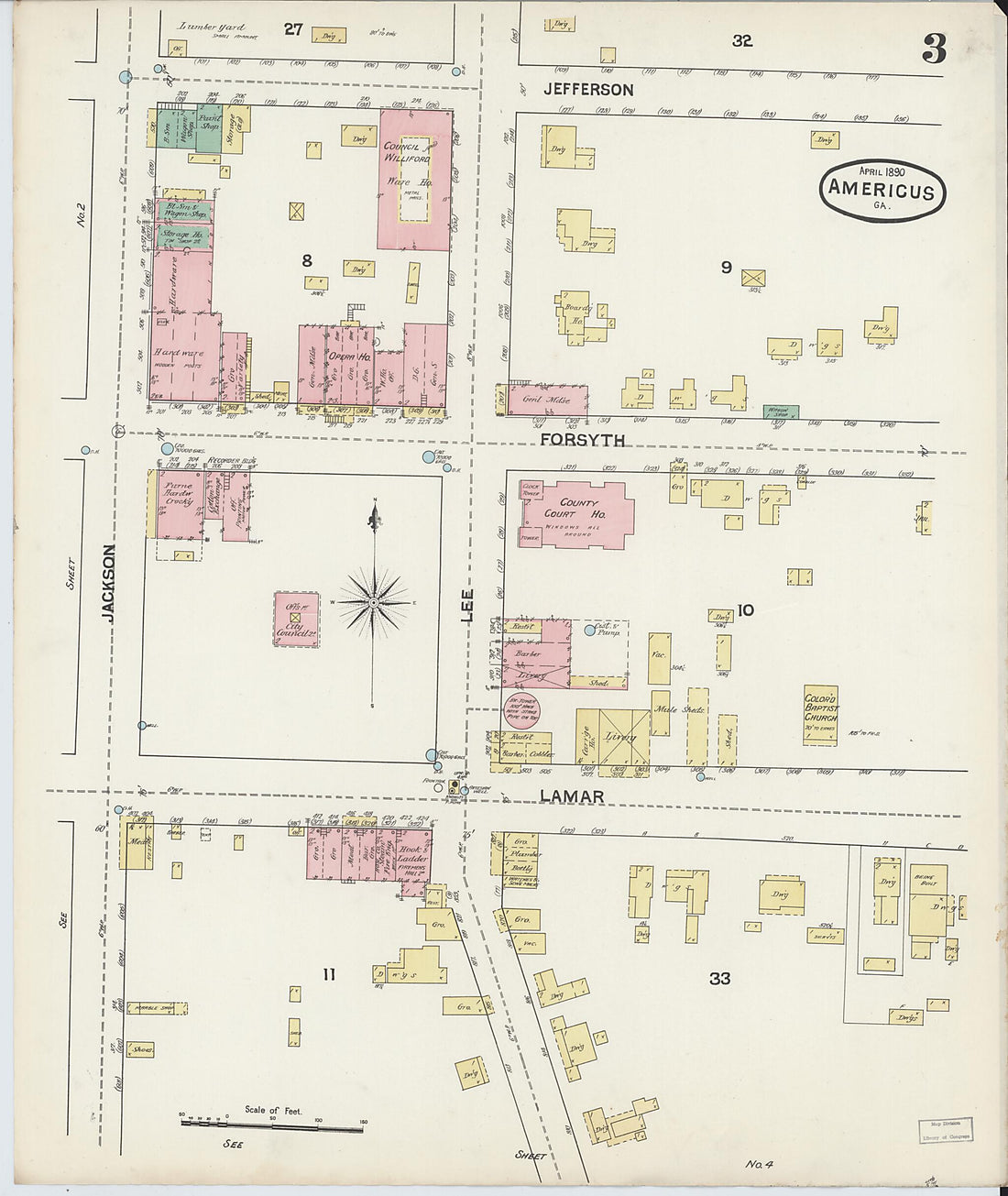 This old map of Americus, Sumter County, Georgia was created by Sanborn Map Company in 1890