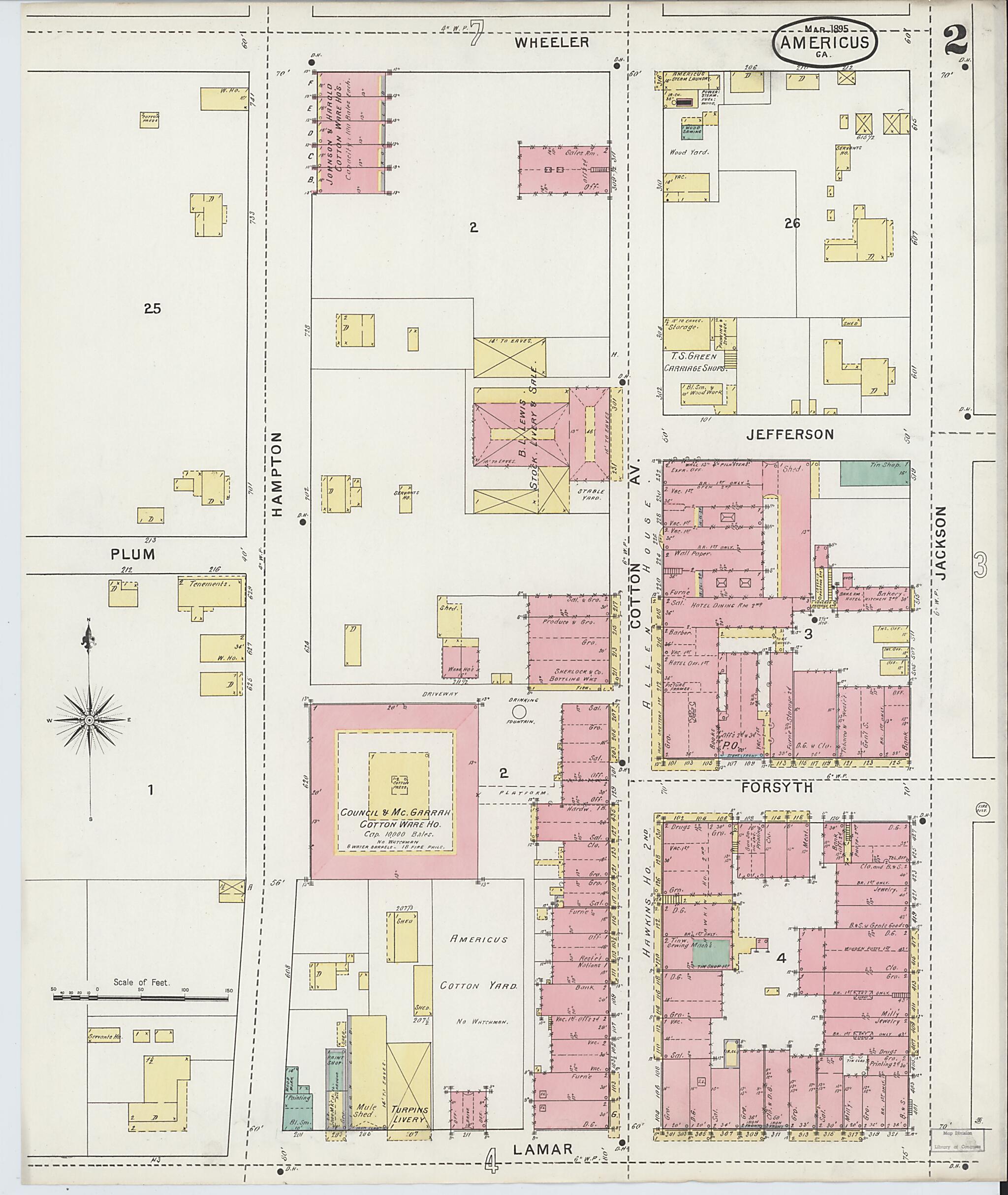 This old map of Americus, Sumter County, Georgia was created by Sanborn Map Company in 1895