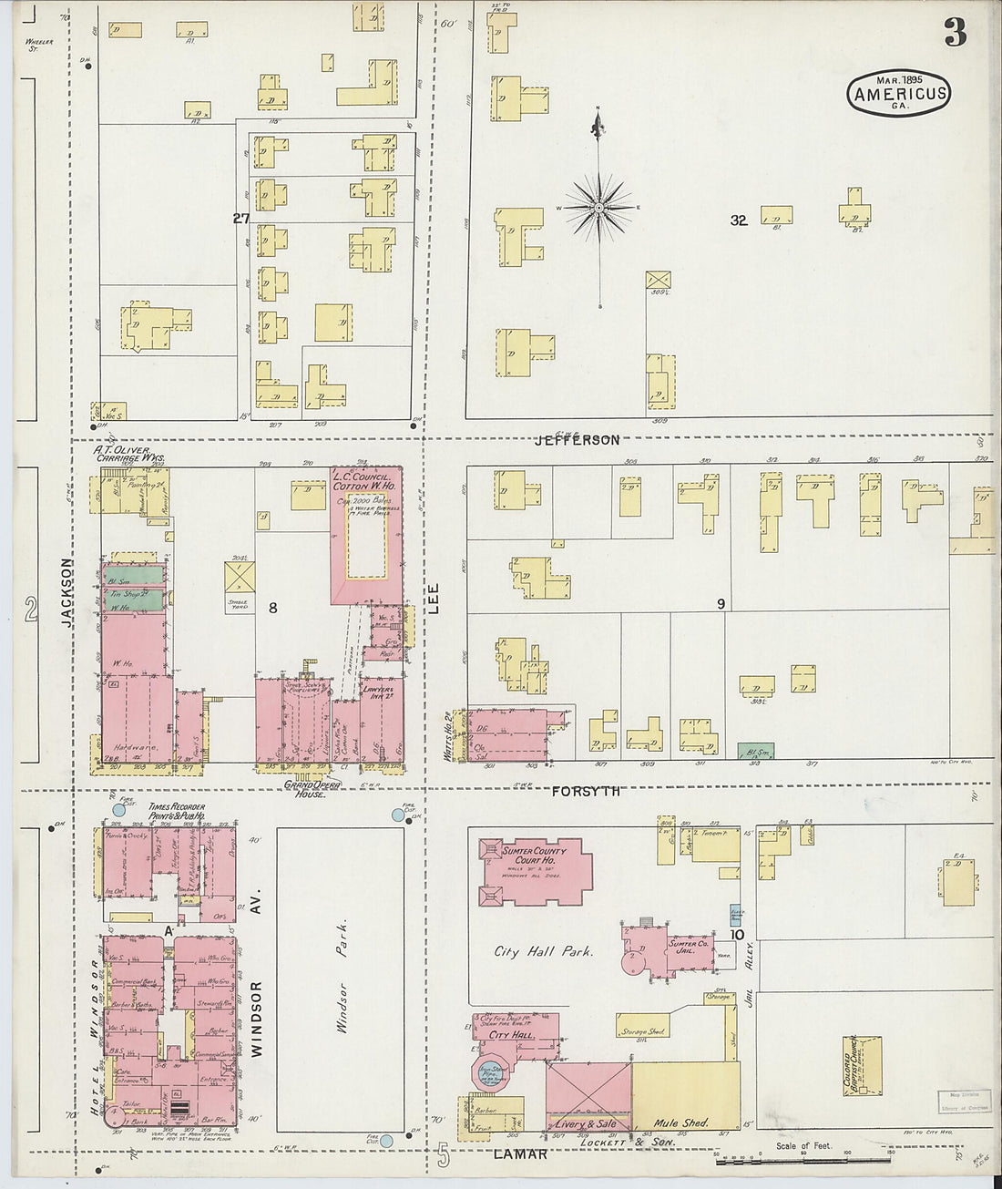 This old map of Americus, Sumter County, Georgia was created by Sanborn Map Company in 1895