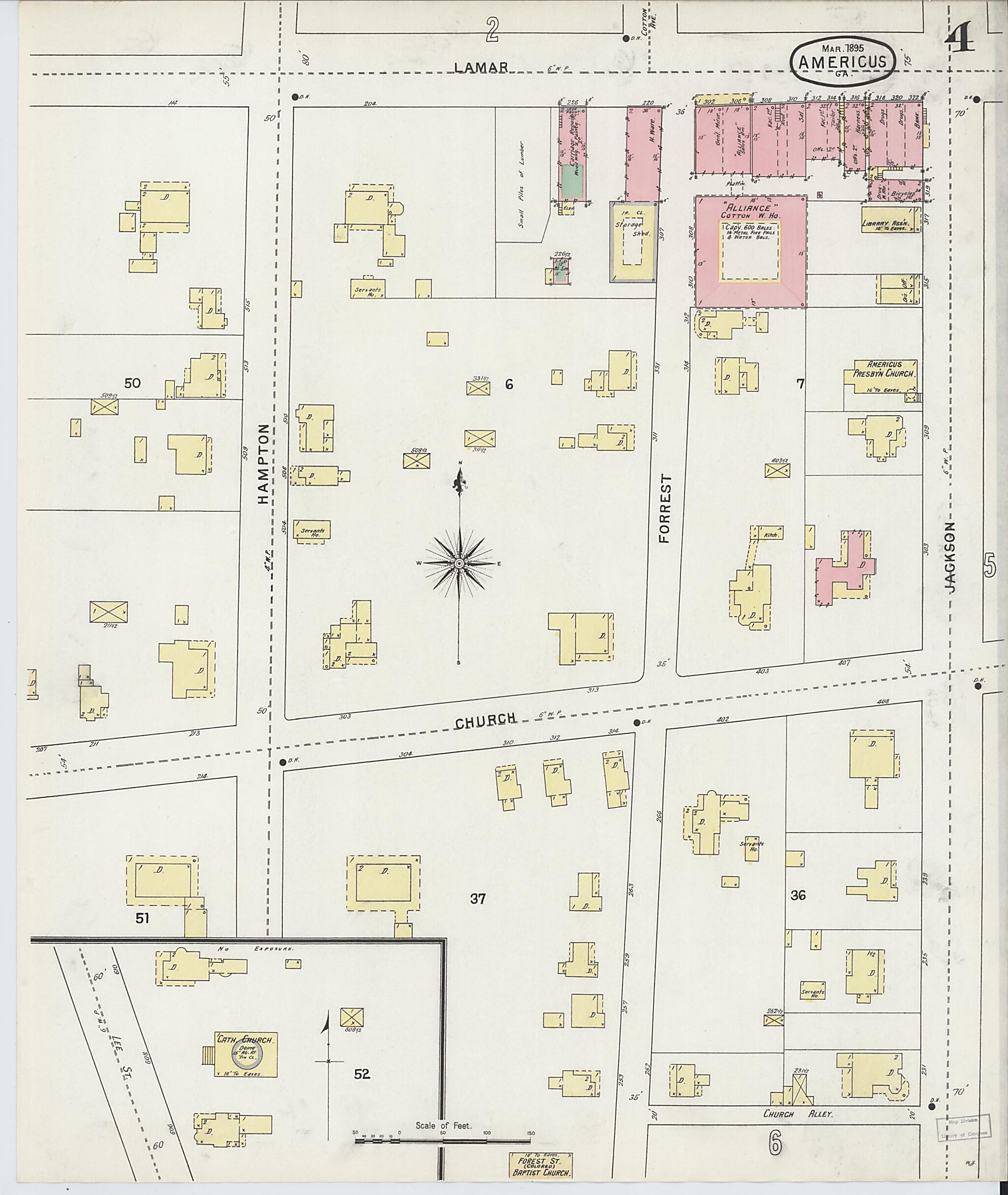 This old map of Americus, Sumter County, Georgia was created by Sanborn Map Company in 1895