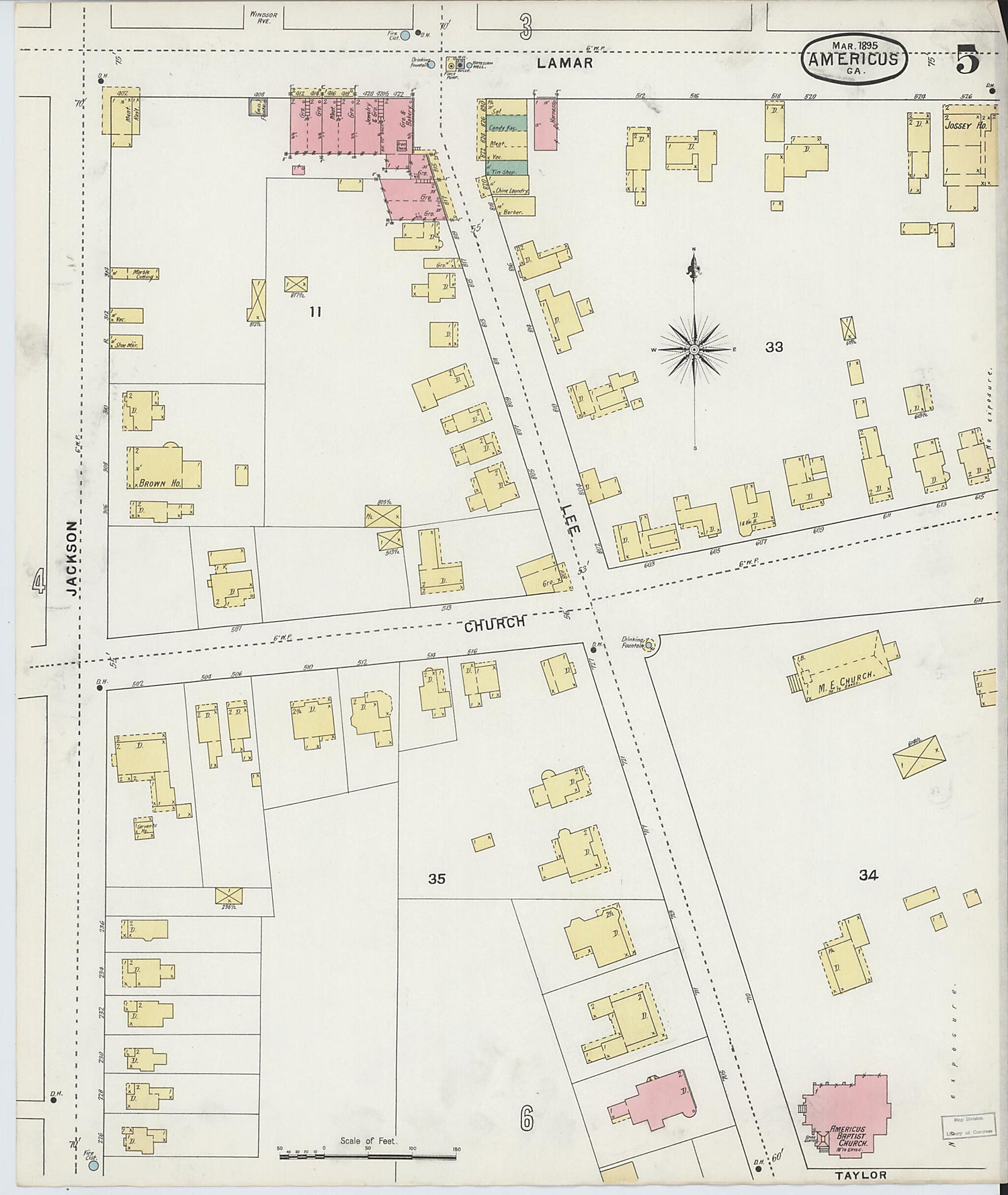 This old map of Americus, Sumter County, Georgia was created by Sanborn Map Company in 1895