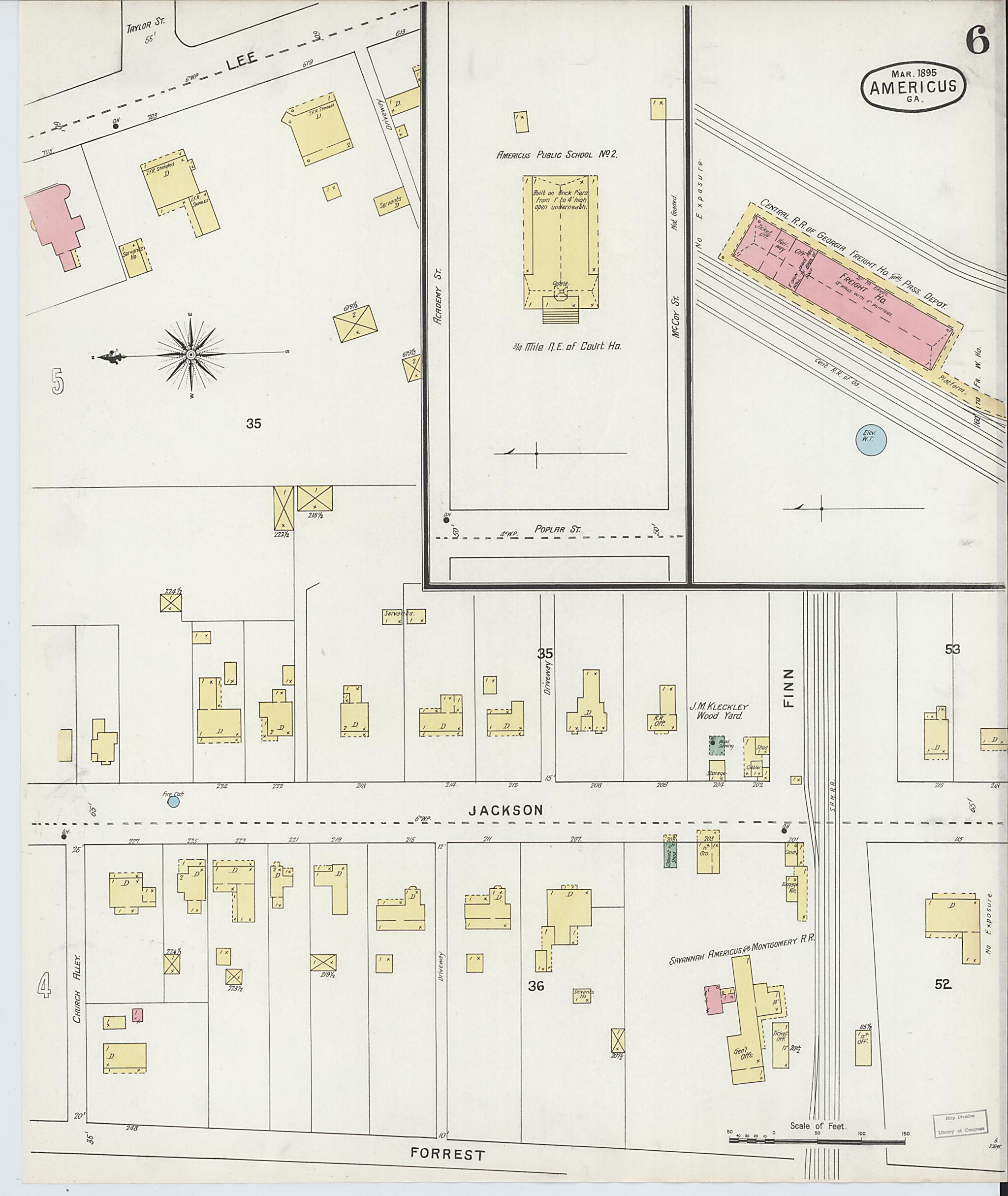 This old map of Americus, Sumter County, Georgia was created by Sanborn Map Company in 1895