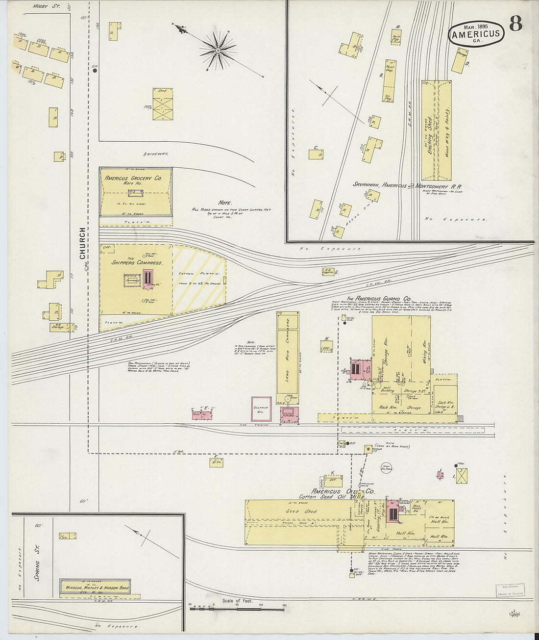 This old map of Americus, Sumter County, Georgia was created by Sanborn Map Company in 1895