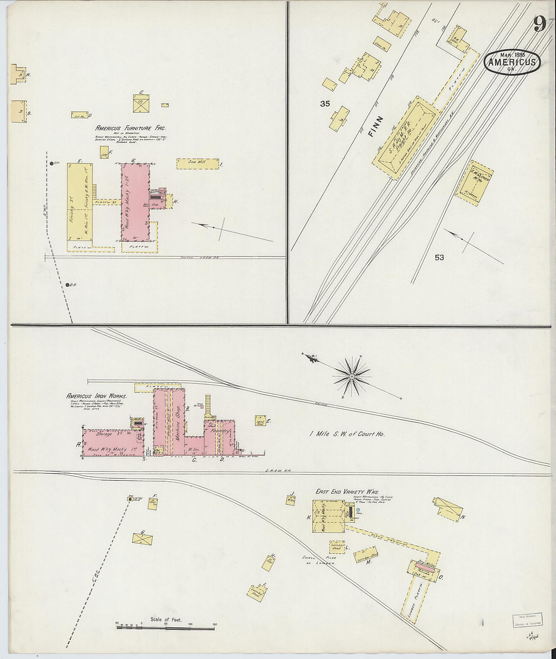 This old map of Americus, Sumter County, Georgia was created by Sanborn Map Company in 1895