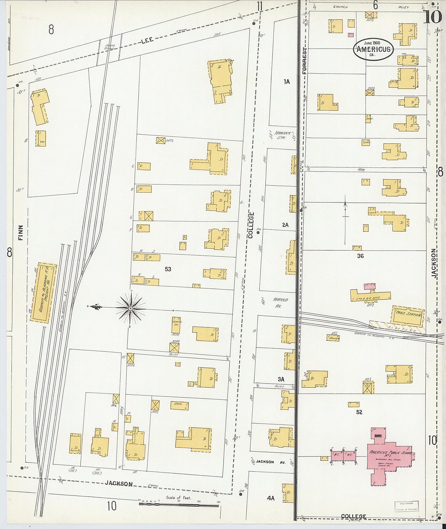 This old map of Americus, Sumter County, Georgia was created by Sanborn Map Company in 1900