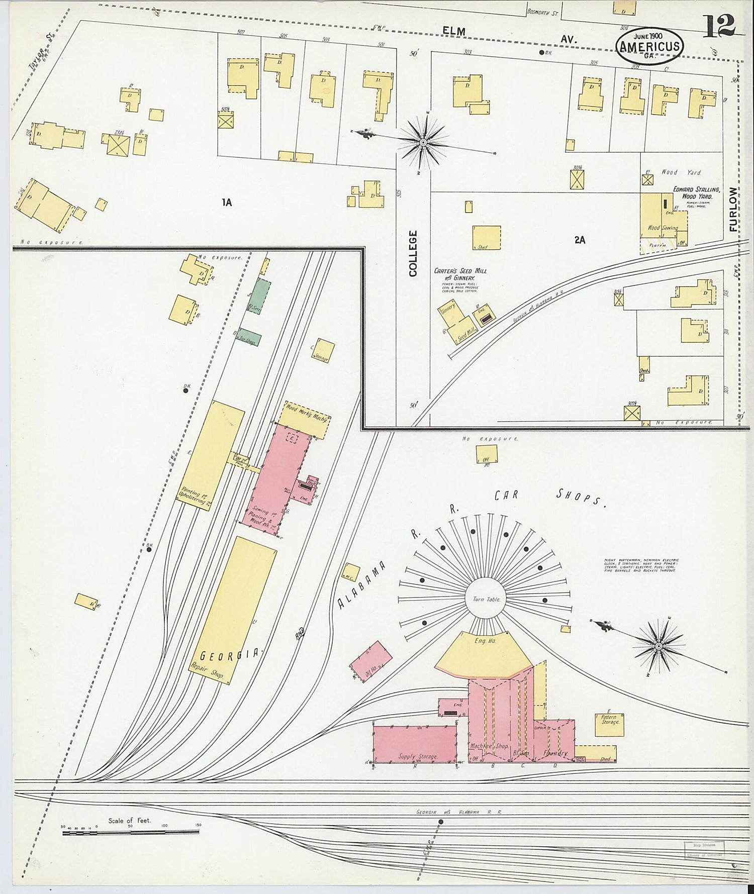 This old map of Americus, Sumter County, Georgia was created by Sanborn Map Company in 1900