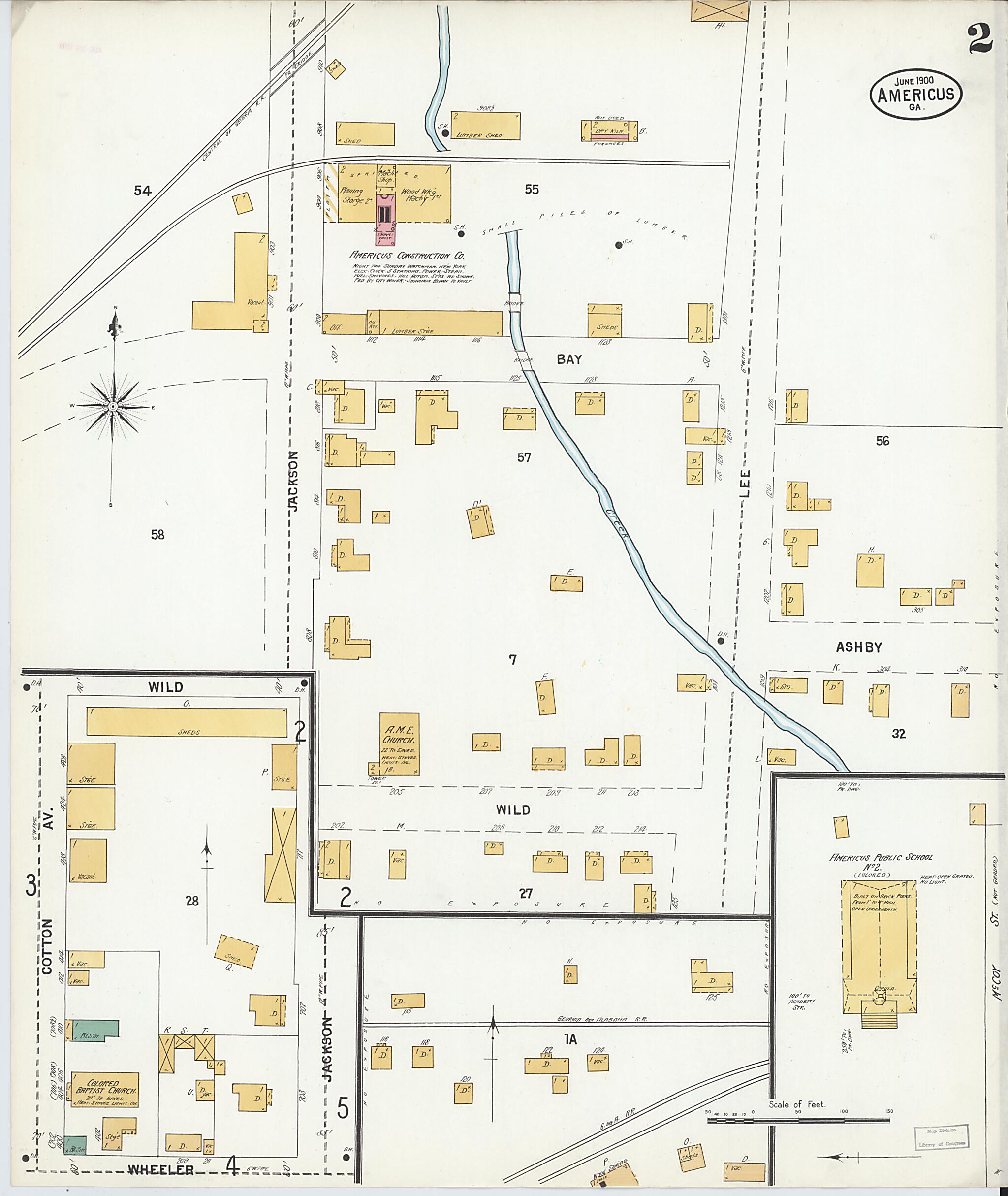 This old map of Americus, Sumter County, Georgia was created by Sanborn Map Company in 1900