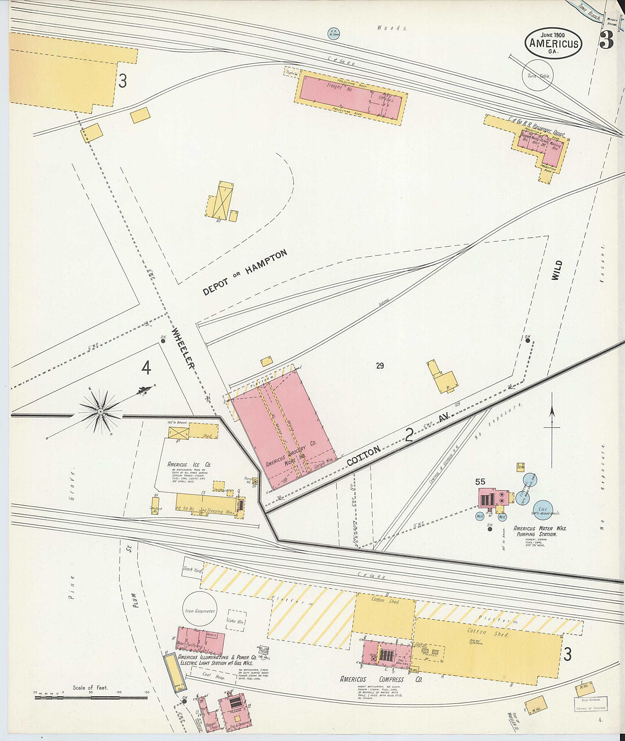 This old map of Americus, Sumter County, Georgia was created by Sanborn Map Company in 1900