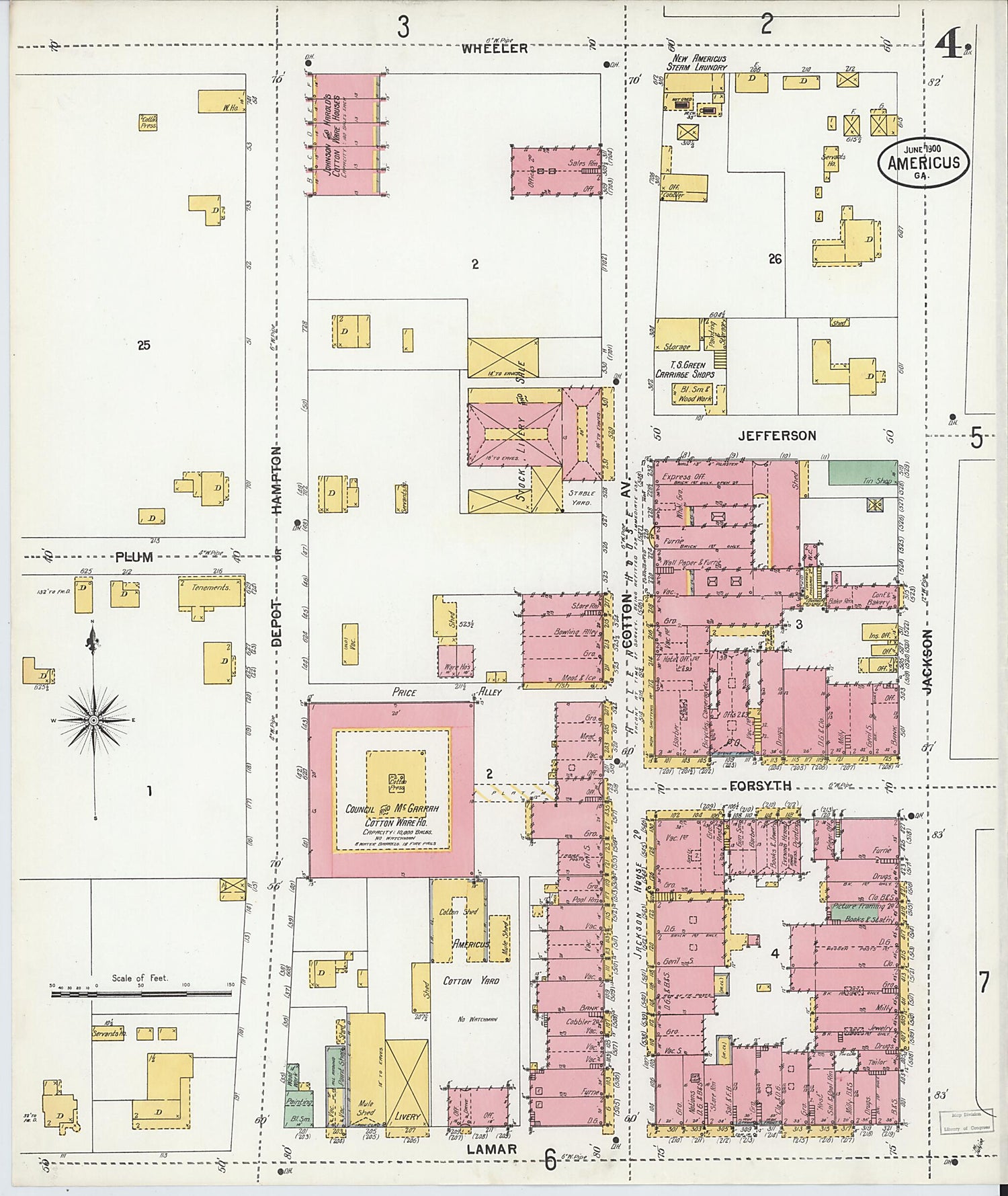 This old map of Americus, Sumter County, Georgia was created by Sanborn Map Company in 1900