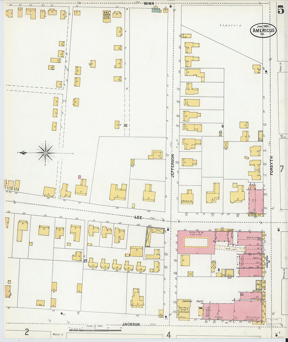 This old map of Americus, Sumter County, Georgia was created by Sanborn Map Company in 1900