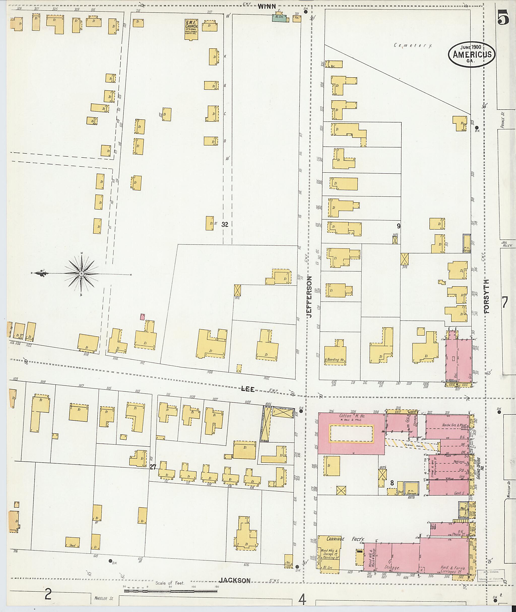 This old map of Americus, Sumter County, Georgia was created by Sanborn Map Company in 1900